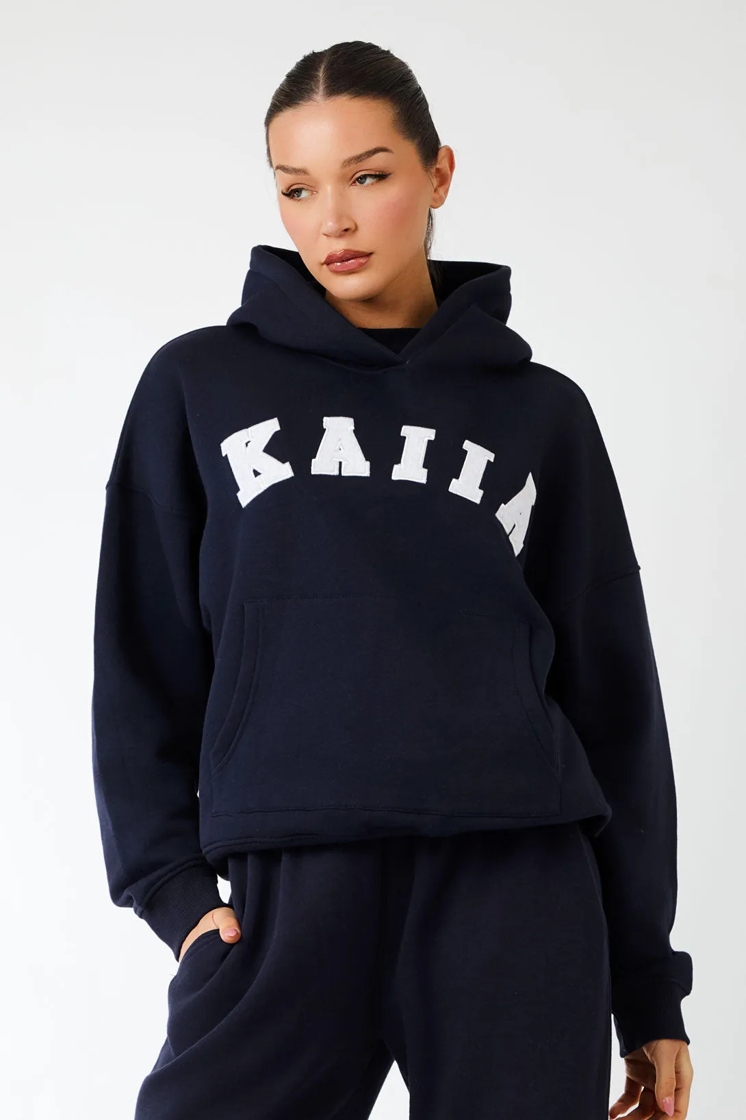 Kaiia Slogan Oversized Hoodie Navy & Light Grey Marl sold by Kaiia the label