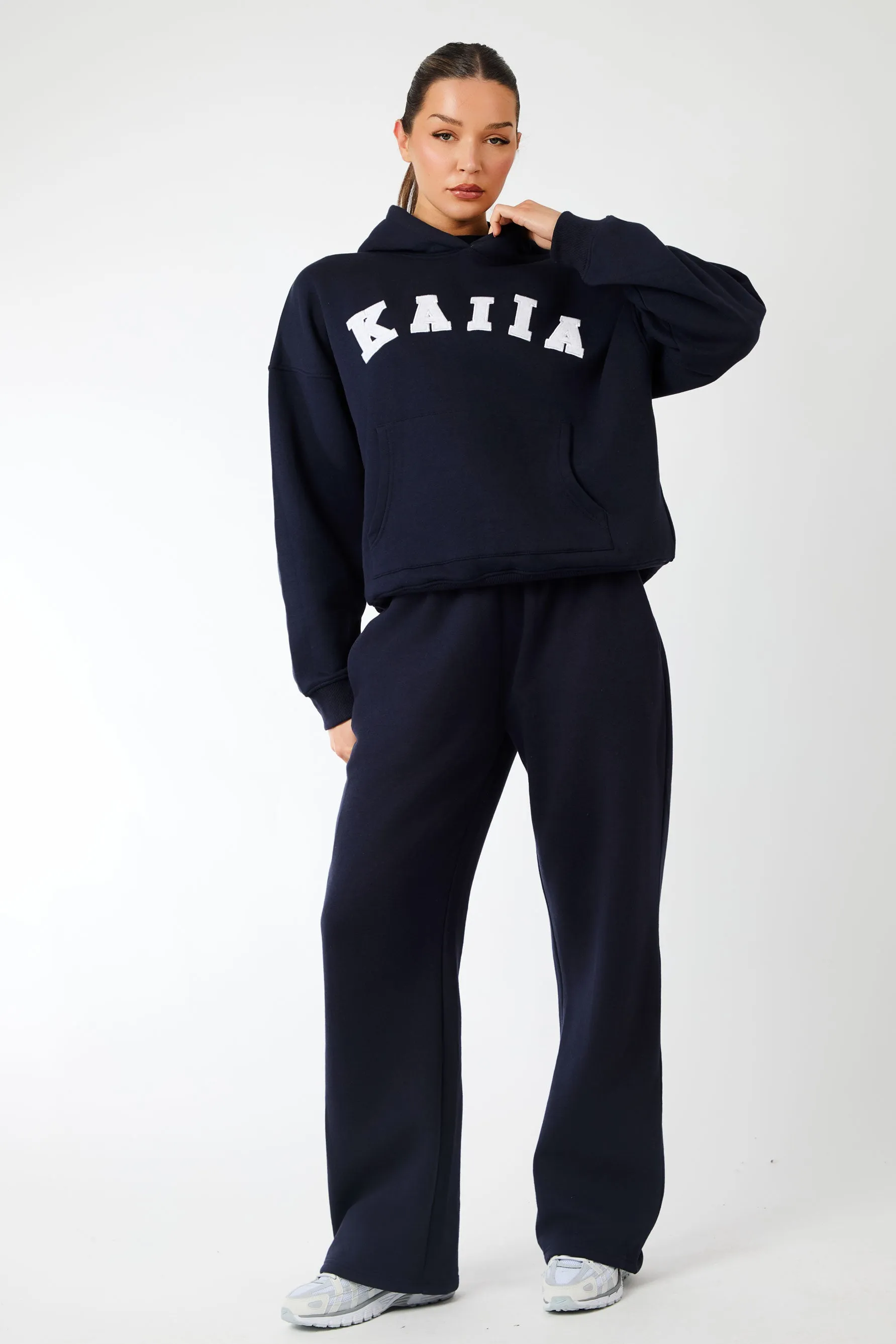 Kaiia Slogan Oversized Hoodie Navy & Light Grey Marl sold by Kaiia the label product image thumbnail 3