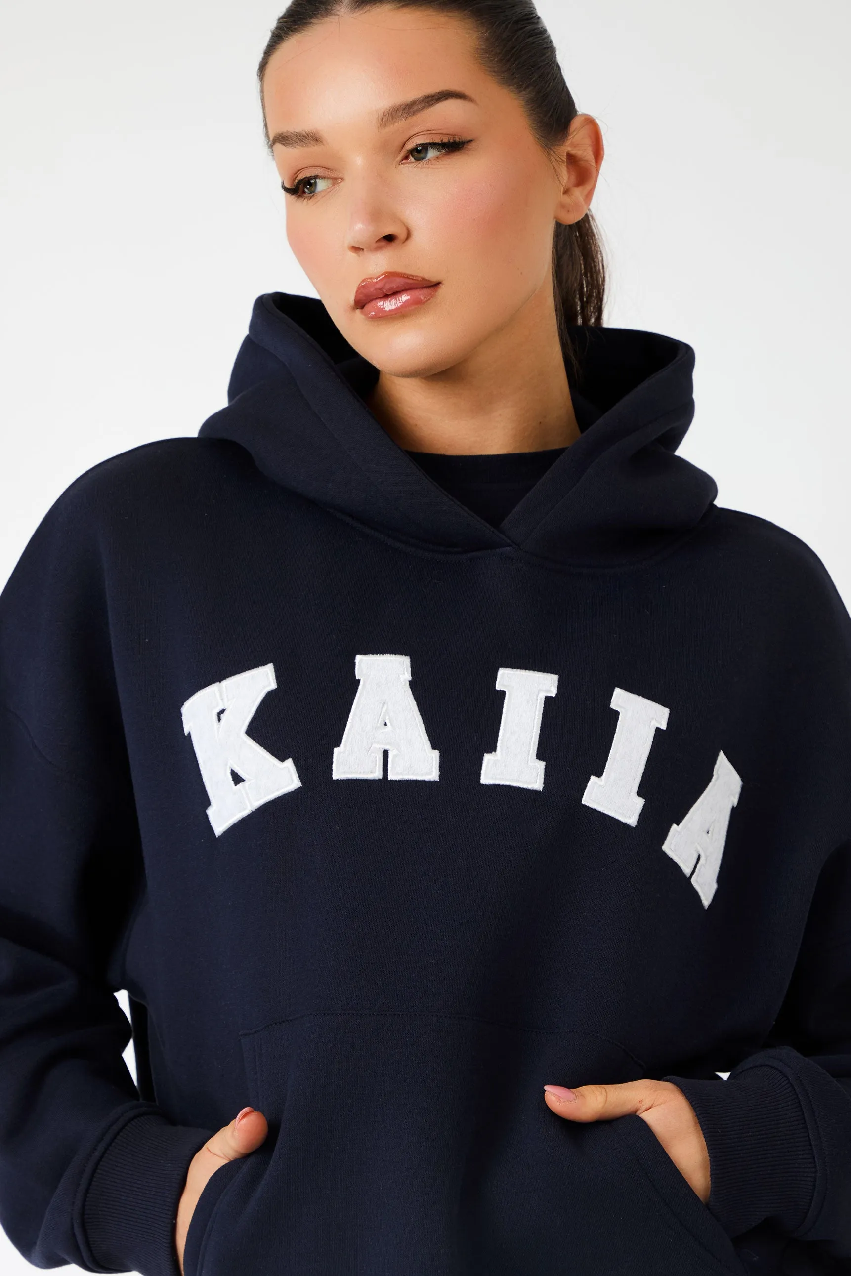 Kaiia Slogan Oversized Hoodie Navy & Light Grey Marl sold by Kaiia the label product image thumbnail 2