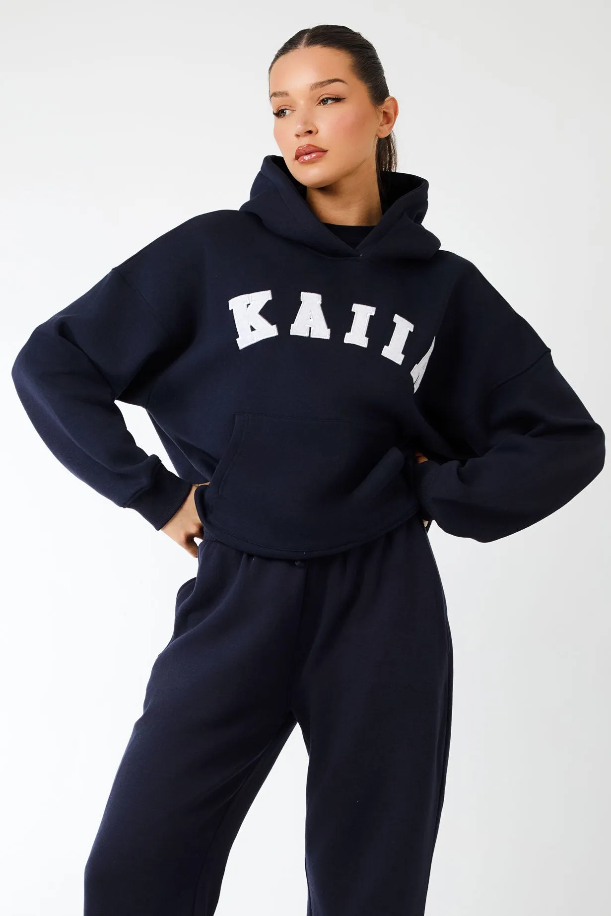Kaiia Slogan Oversized Hoodie Navy & Light Grey Marl sold by Kaiia the label product image thumbnail 5