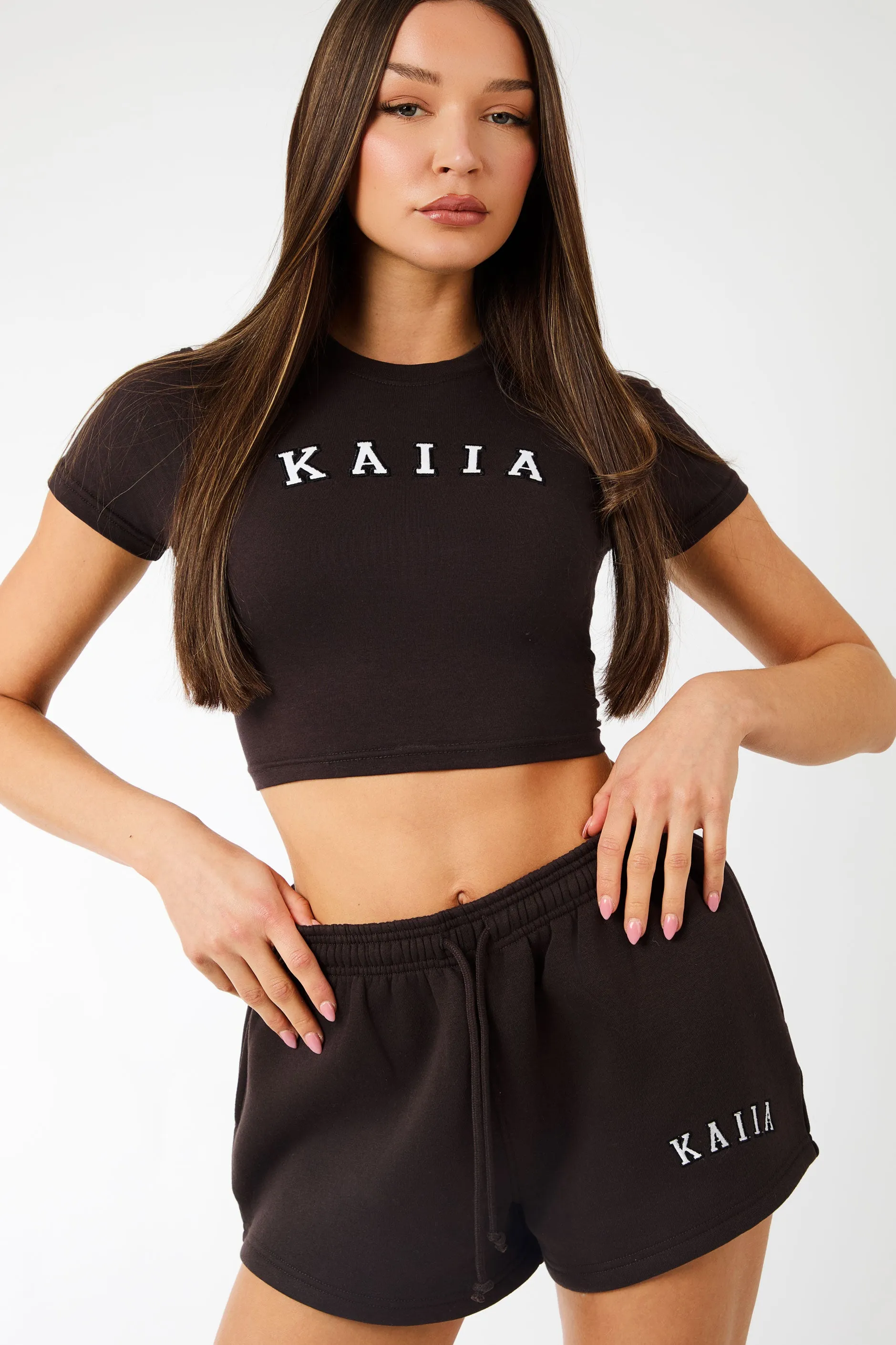 Kaiia Logo Mini Sweat Shorts Brown sold by Kaiia the label product image thumbnail 4