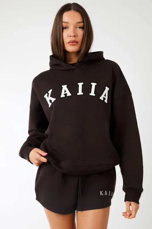 Kaiia Slogan Oversized Hoodie Brown made by Kaiia the label