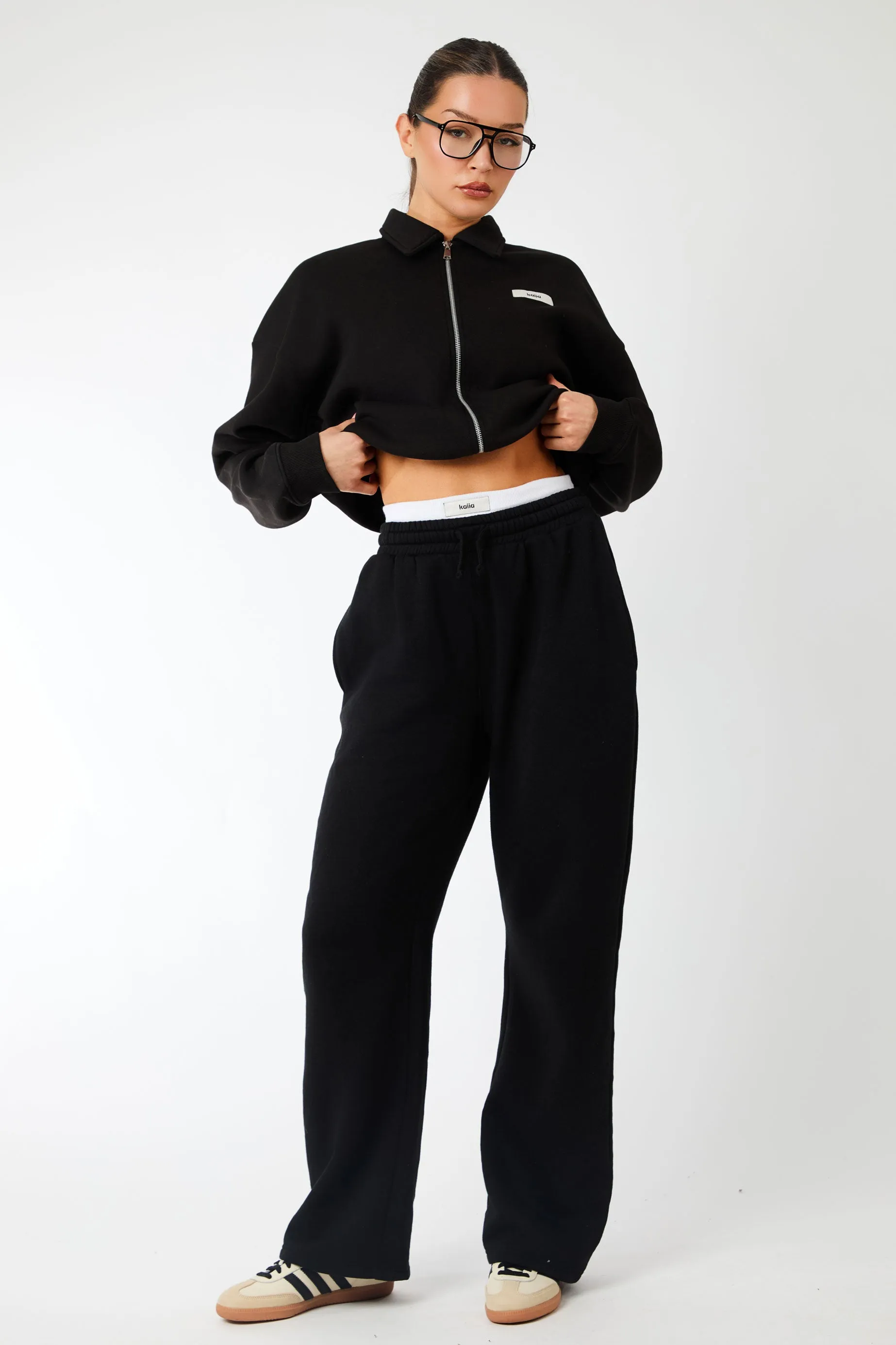 Kaiia Label Logo Exposed Waistband Wide Leg Joggers Black sold by Kaiia the label product image thumbnail 3