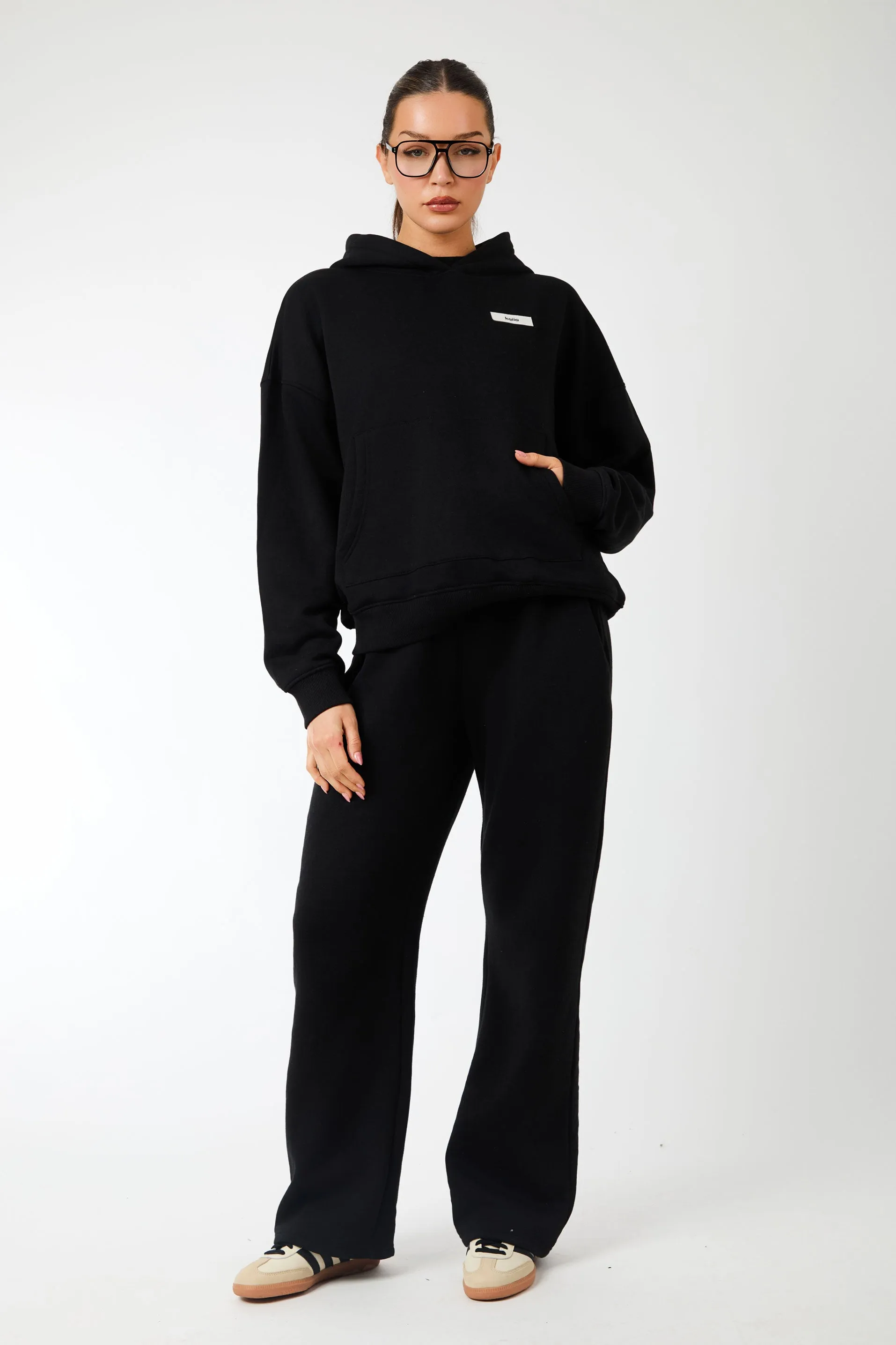 Kaiia Label Logo Exposed Waistband Wide Leg Joggers Black sold by Kaiia the label product image thumbnail 4