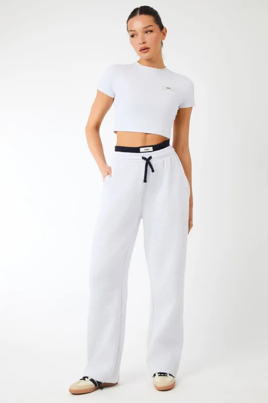 Kaiia Label Logo Exposed Waistband Wide Leg Joggers Light Grey Marl made by Kaiia the label