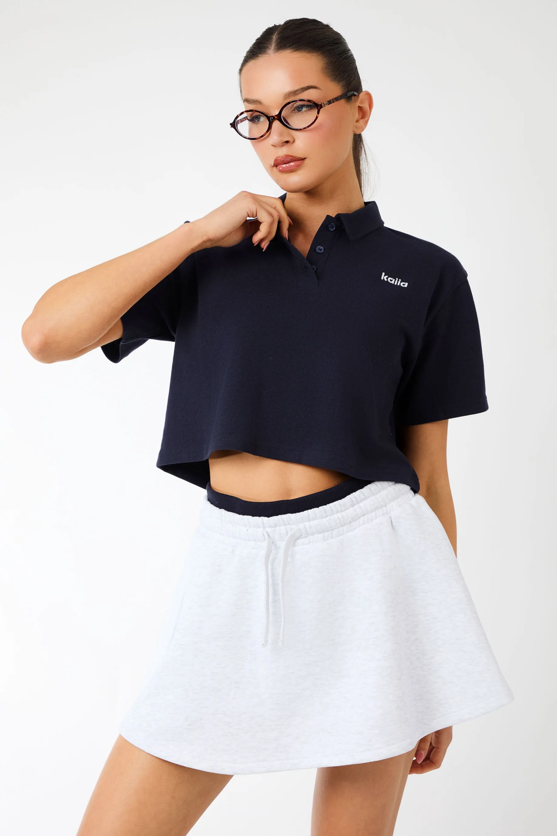 Kaiia Label Logo Short Sleeve Crop Polo Top Navy sold by Kaiia the label product image thumbnail 5