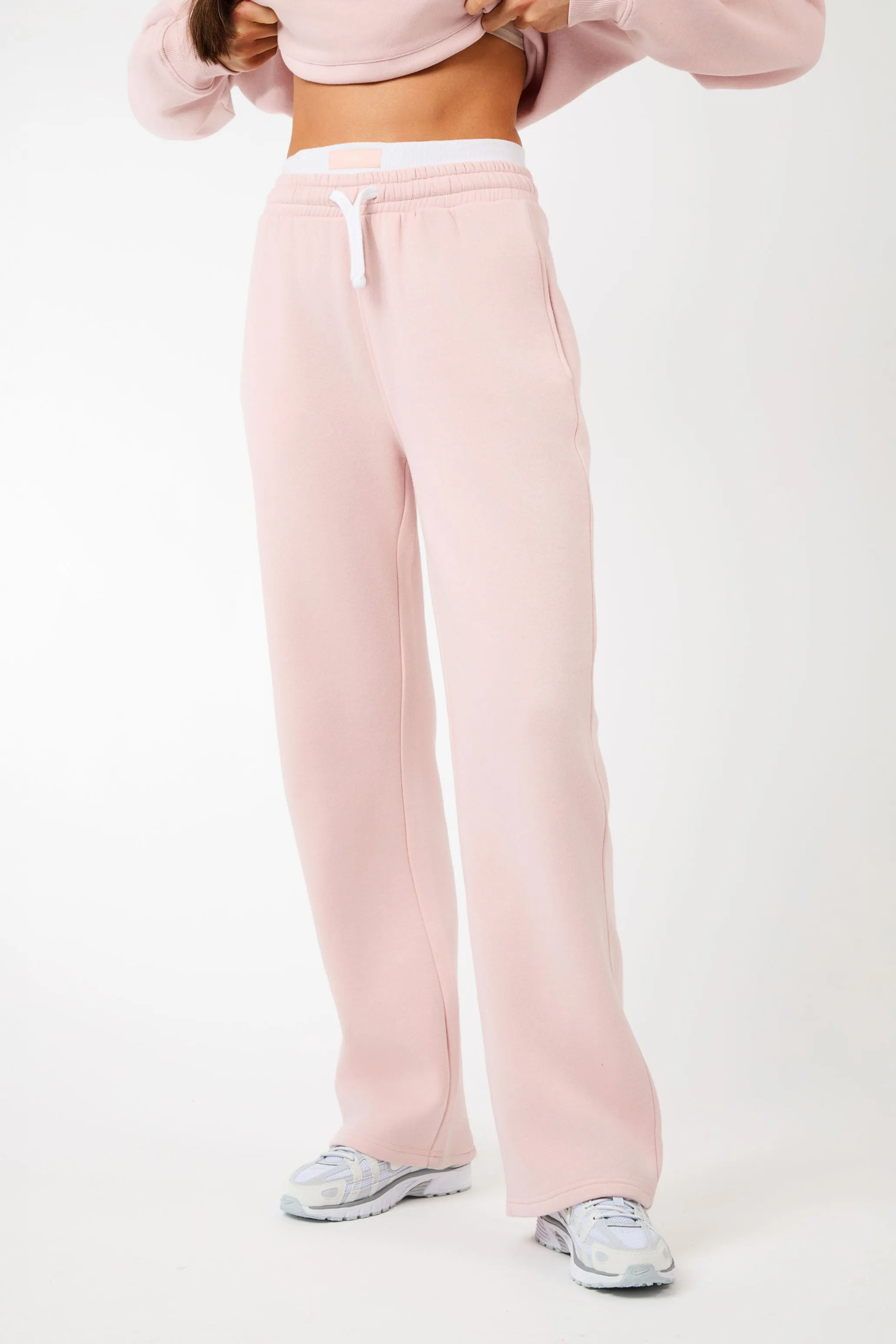 Kaiia Label Logo Exposed Waistband Wide Leg Joggers Dusty Pink sold by Kaiia the label product image thumbnail 3