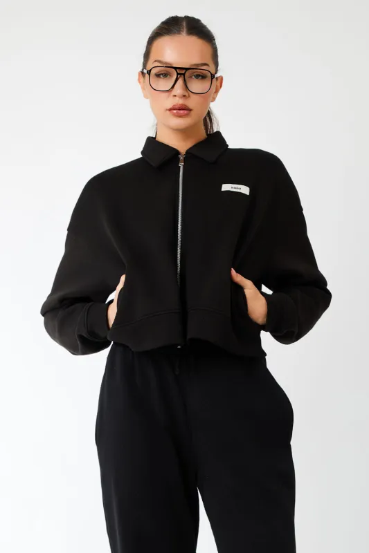 Kaiia Label Logo Collared Zip Through Sweatshirt Black made by Kaiia the label