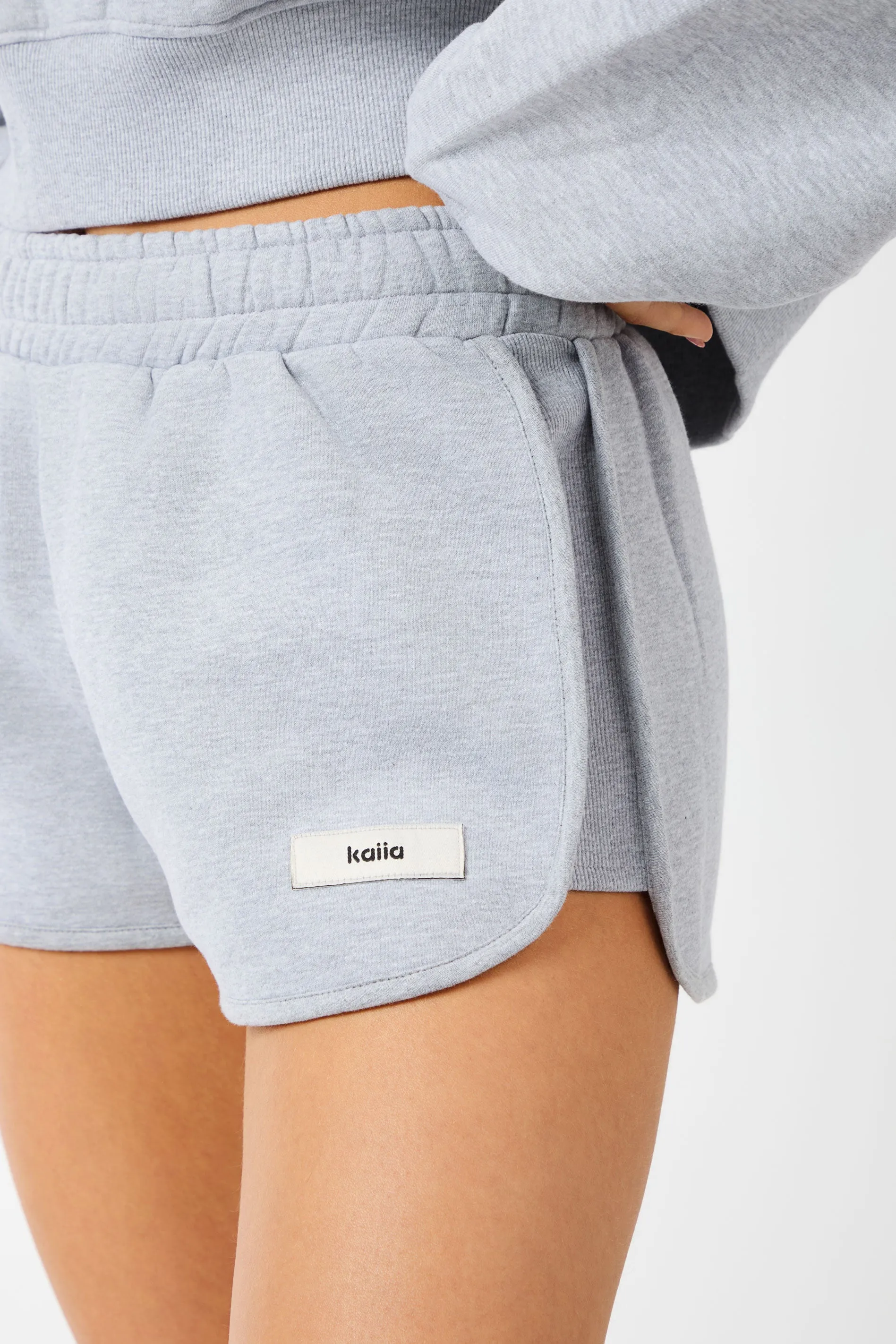 Kaiia Label Logo Curve Hem Mini Shorts Grey Marl sold by Kaiia the label product image thumbnail 3