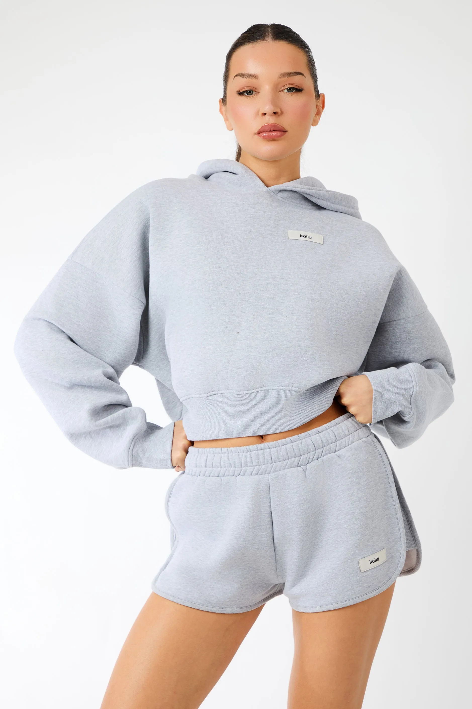 Kaiia Label Logo Cropped Oversized Hoodie Grey Marl sold by Kaiia the label