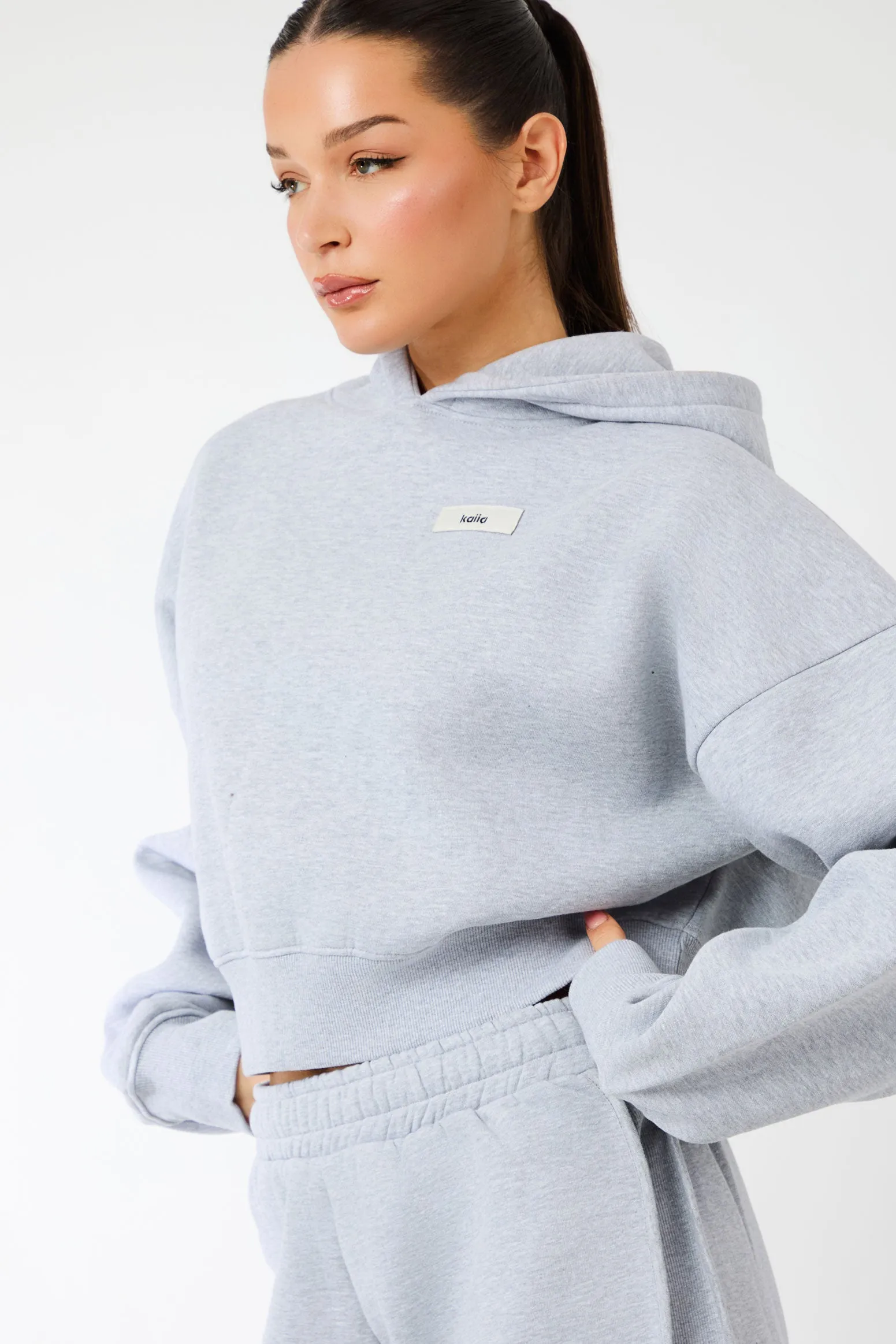 Kaiia Label Logo Cropped Oversized Hoodie Grey Marl sold by Kaiia the label product image thumbnail 4