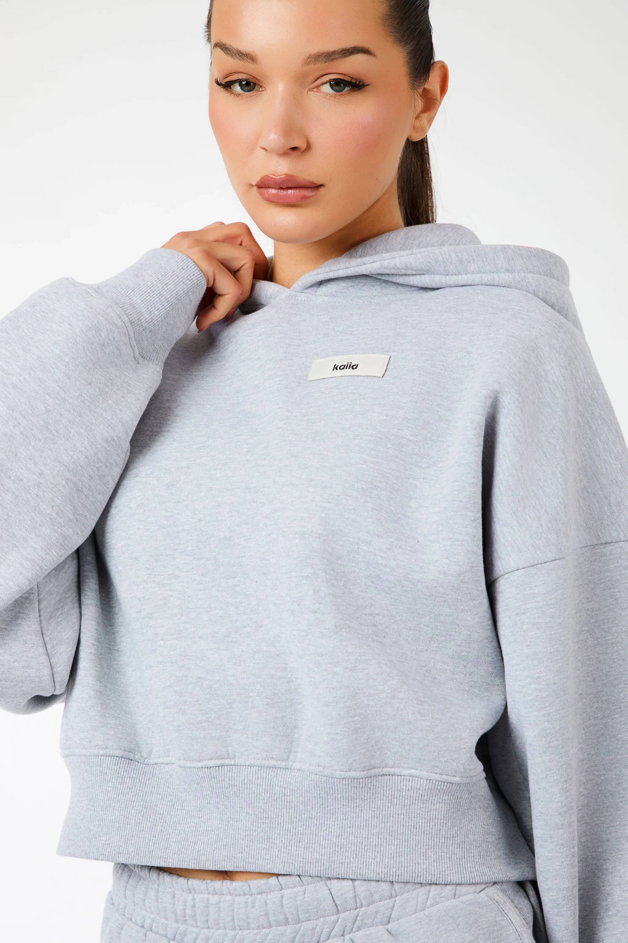 Kaiia Label Logo Cropped Oversized Hoodie Grey Marl sold by Kaiia the label product image thumbnail 2