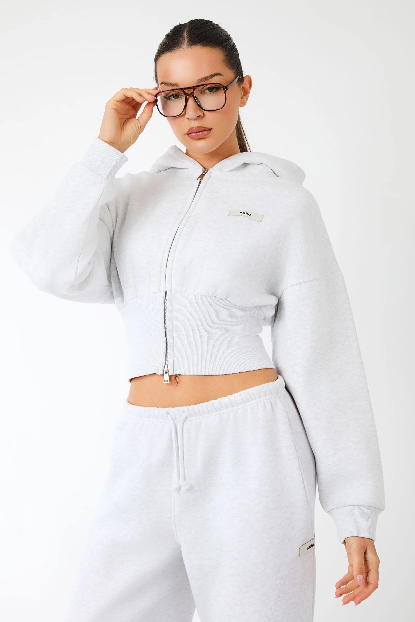 Kaiia Label Logo Corset Zip Through Hoodie Light Grey Marl sold by Kaiia the label product image thumbnail 3