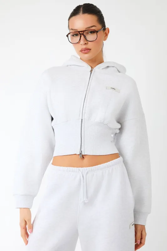 Kaiia Label Logo Corset Zip Through Hoodie Light Grey Marl made by Kaiia the label