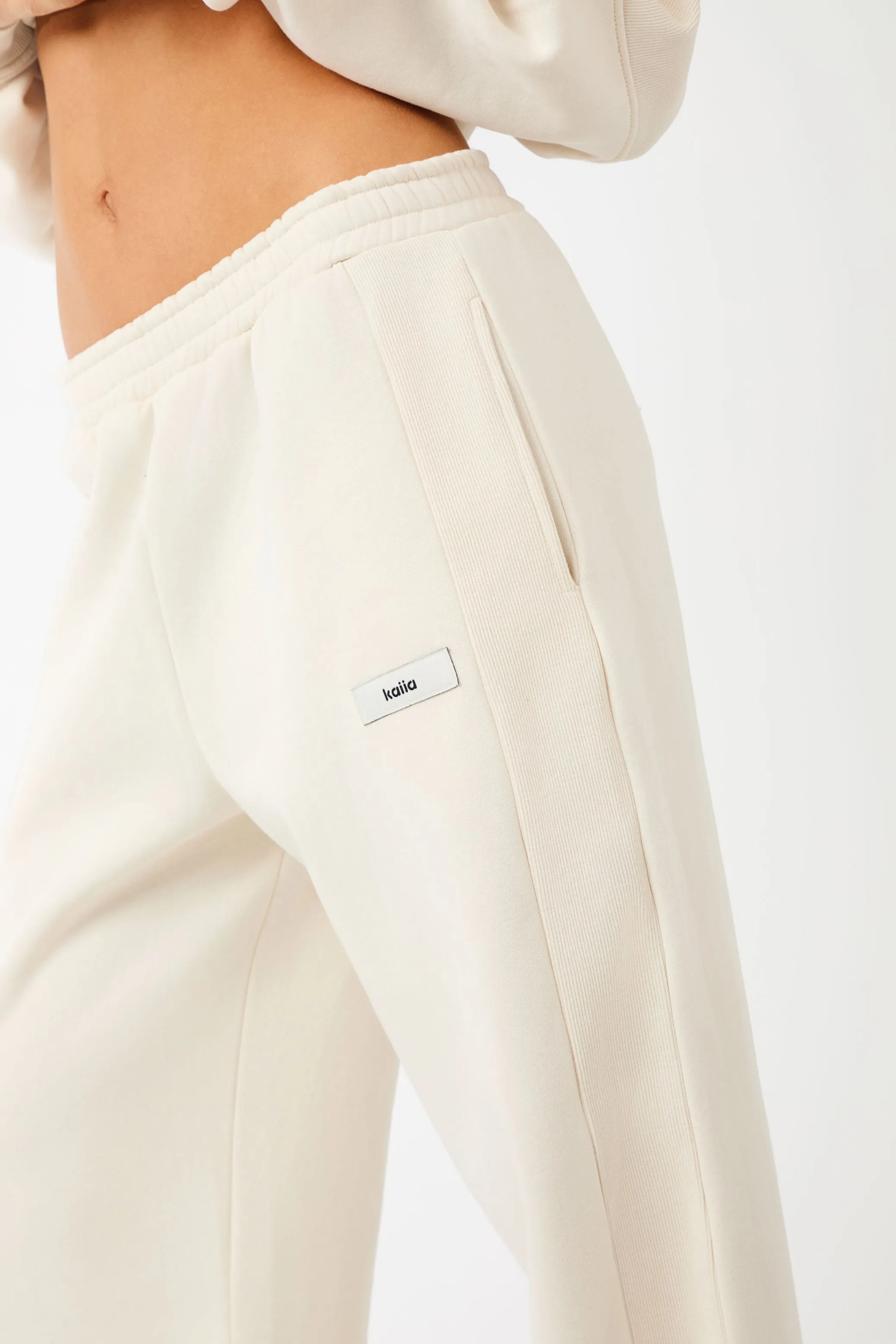 Kaiia Label Logo Rib Panel Wide Leg Joggers Cream sold by Kaiia the label product image thumbnail 4