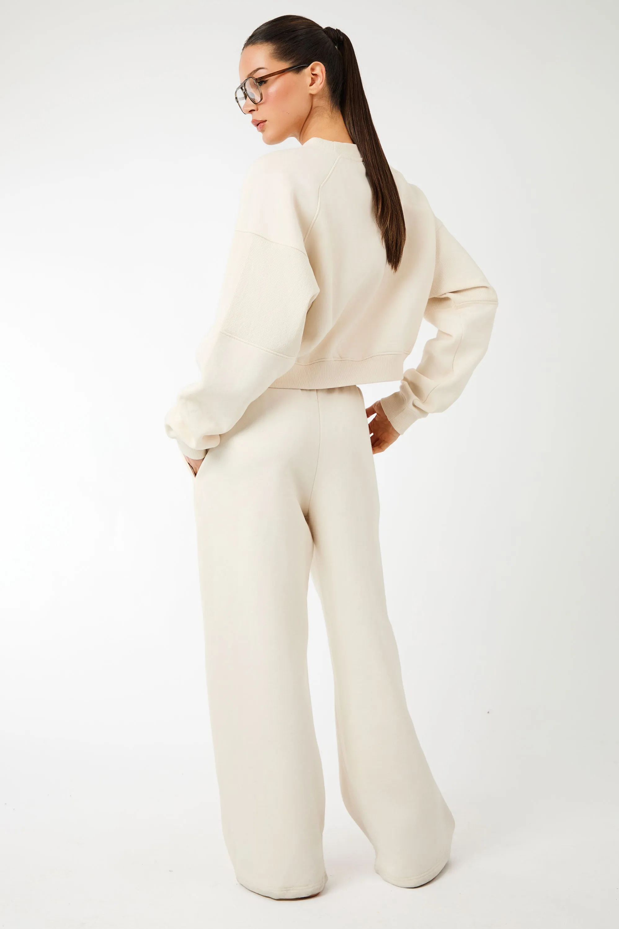 Kaiia Label Logo Rib Panel Wide Leg Joggers Cream sold by Kaiia the label product image thumbnail 3