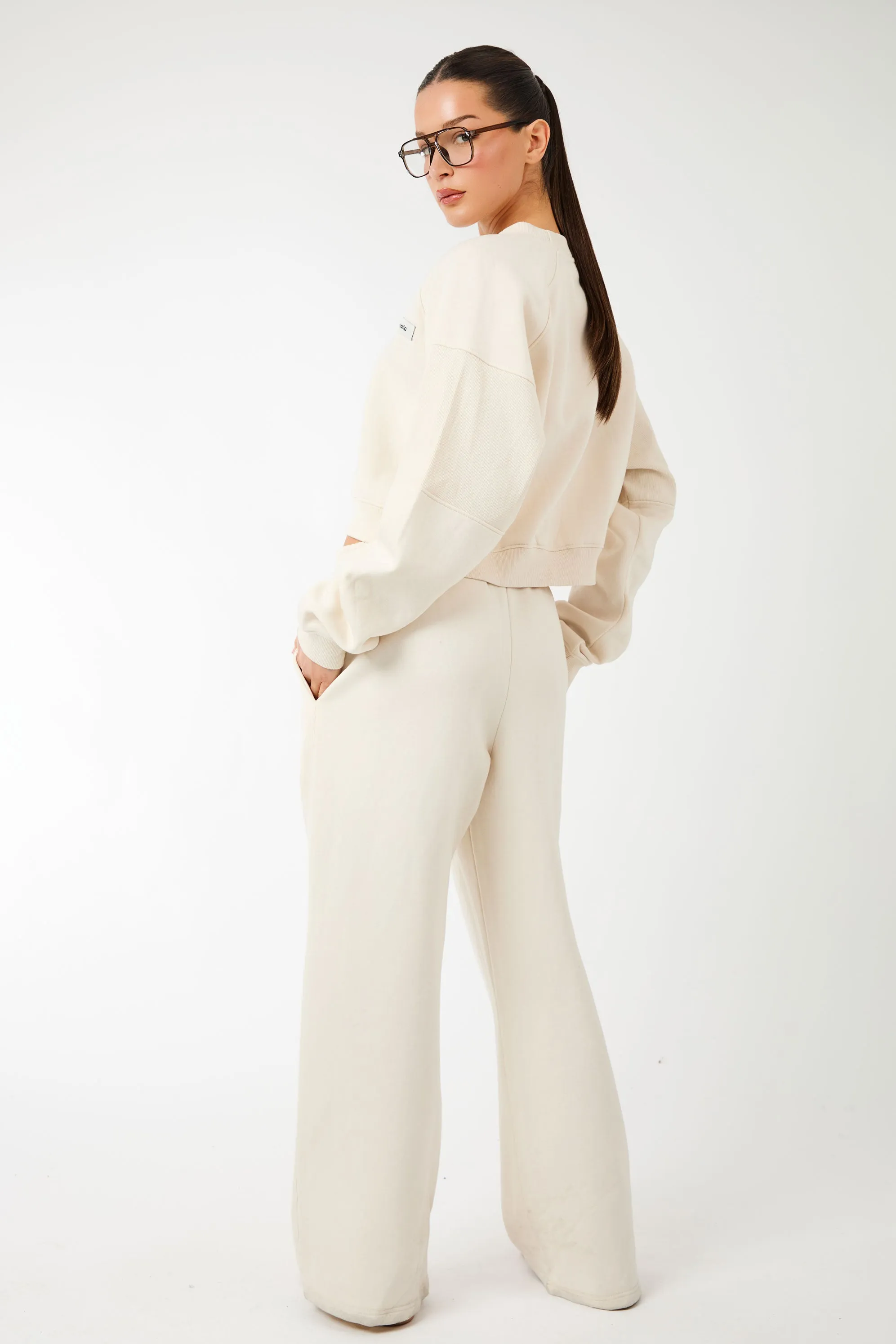 Kaiia Label Logo Rib Panel Cropped Oversized Sweatshirt Cream sold by Kaiia the label product image thumbnail 5