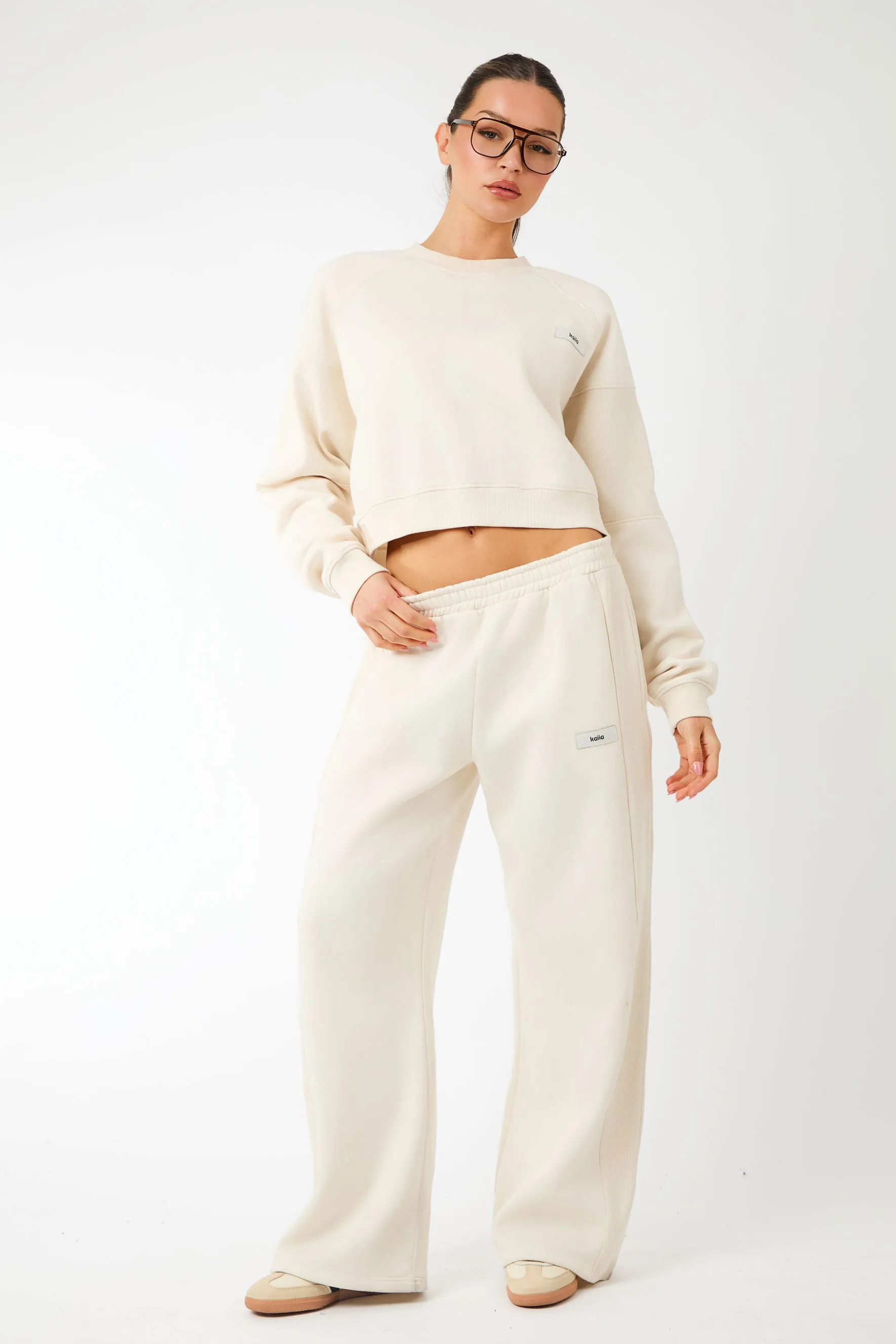 Kaiia Label Logo Rib Panel Cropped Oversized Sweatshirt Cream sold by Kaiia the label product image thumbnail 3