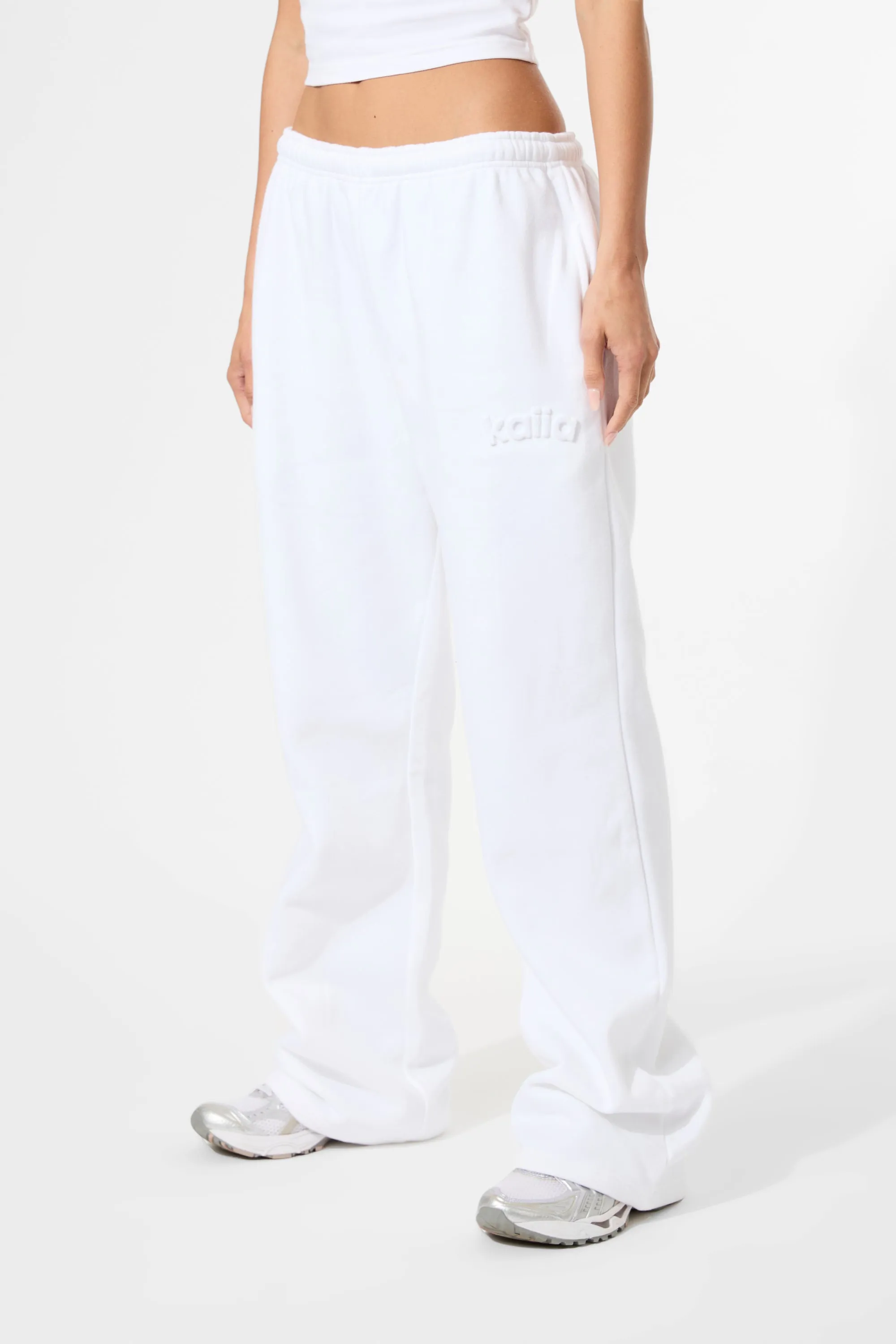 Kaiia Embossed Logo Wide Leg Joggers White sold by Kaiia the label product image thumbnail 2