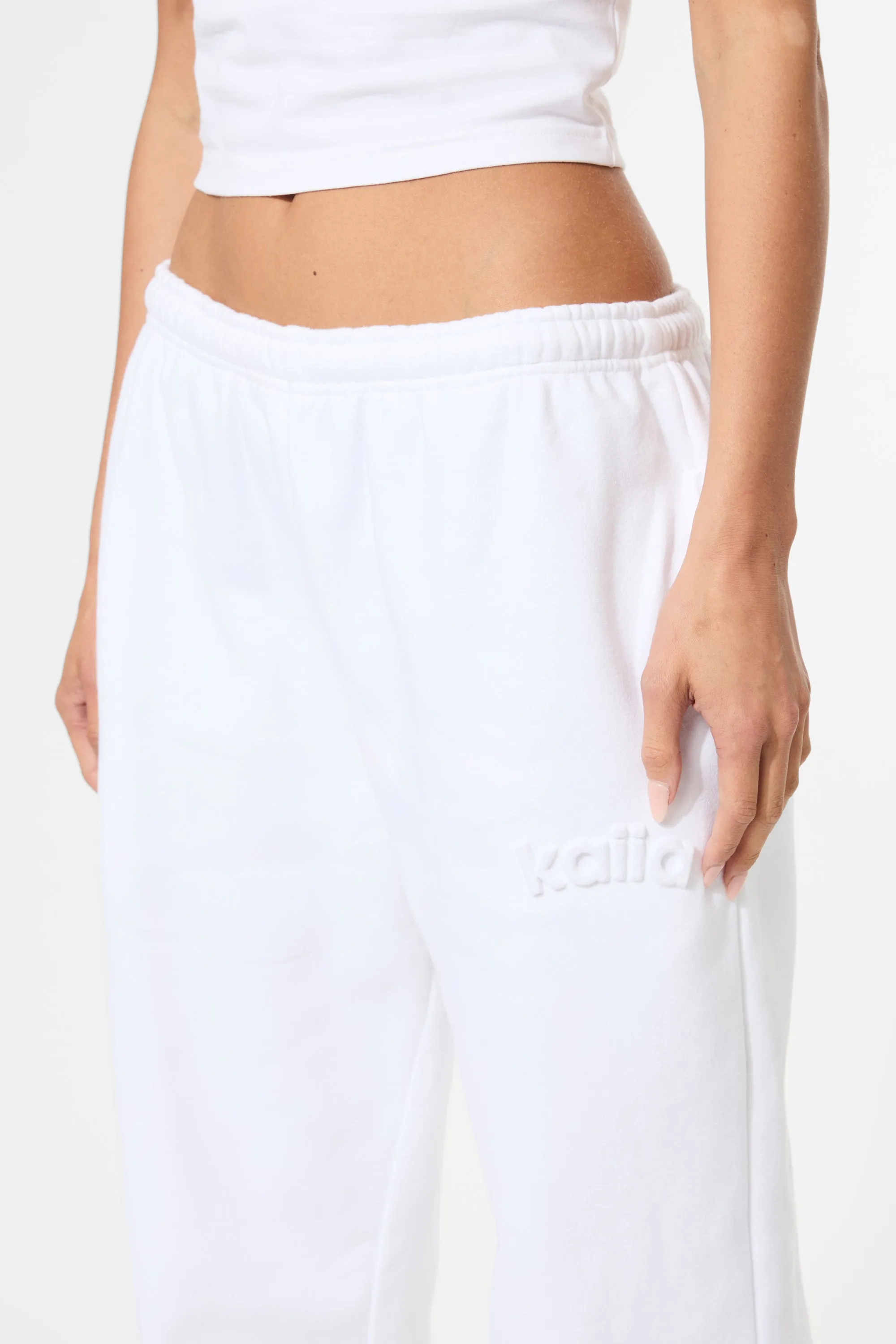 Kaiia Embossed Logo Wide Leg Joggers White sold by Kaiia the label product image thumbnail 4