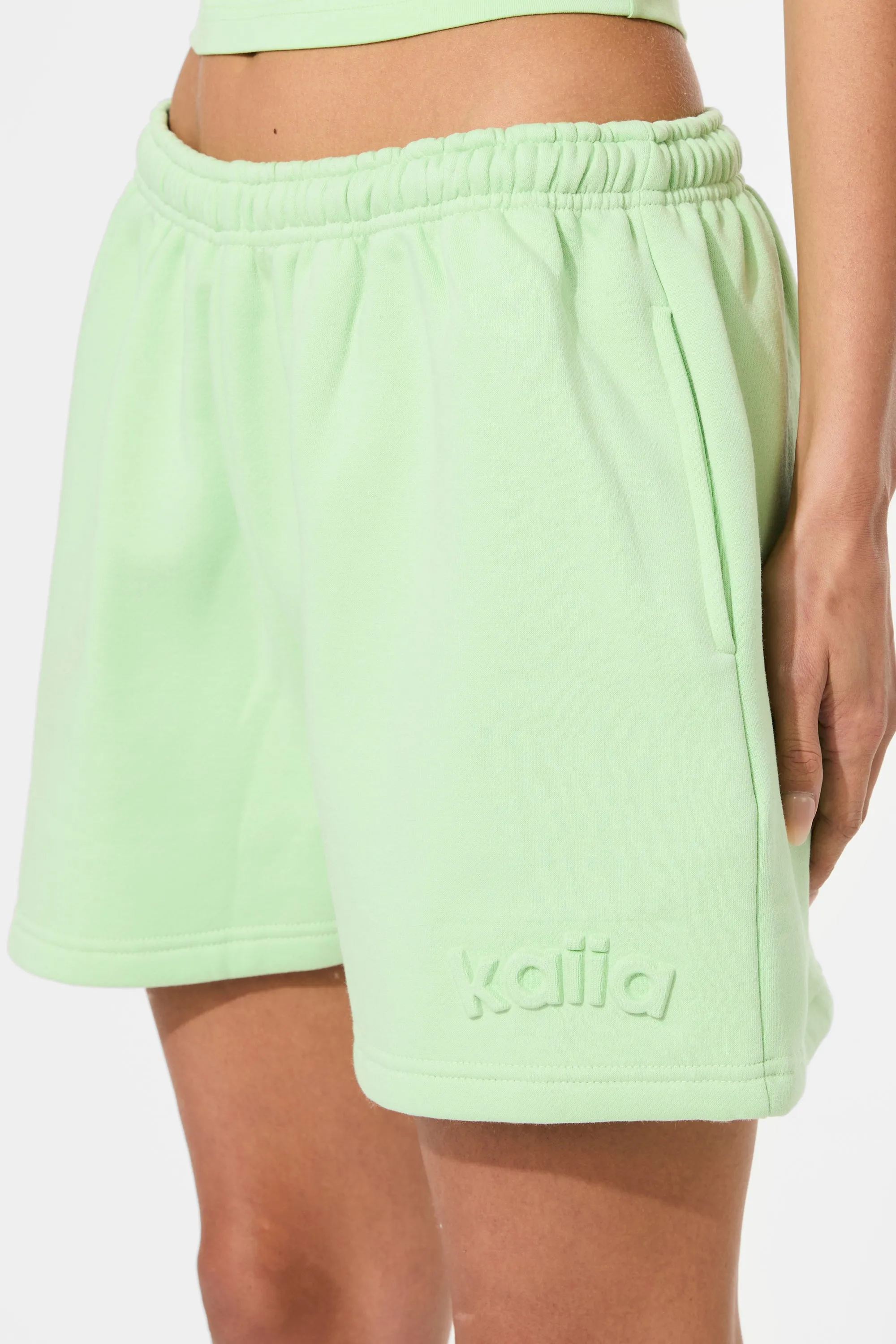 Kaiia Embossed Logo Sweat Shorts Lime Sherbet sold by Kaiia the label product image thumbnail 2