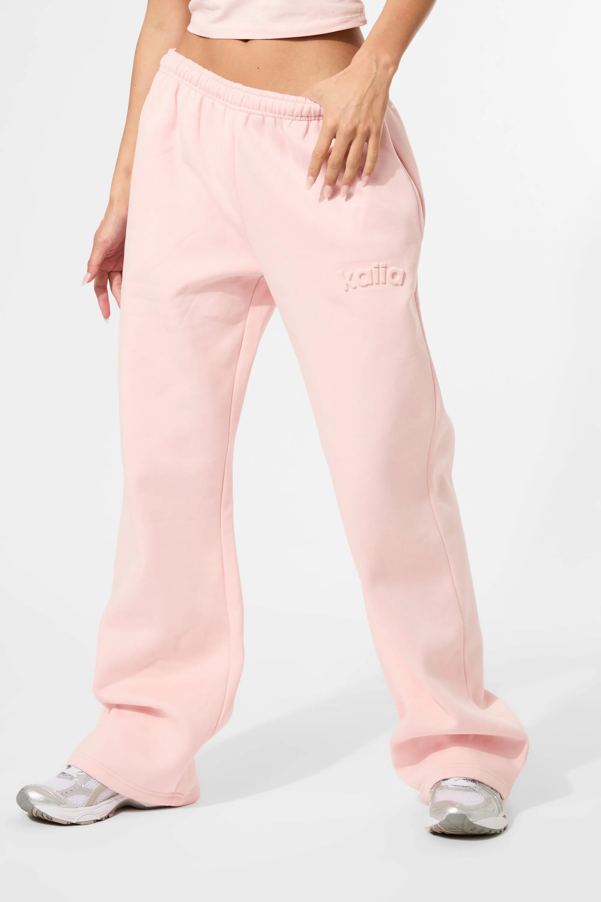 Kaiia Embossed Logo Wide Leg Joggers Sugar Pink sold by Kaiia the label product image thumbnail 2