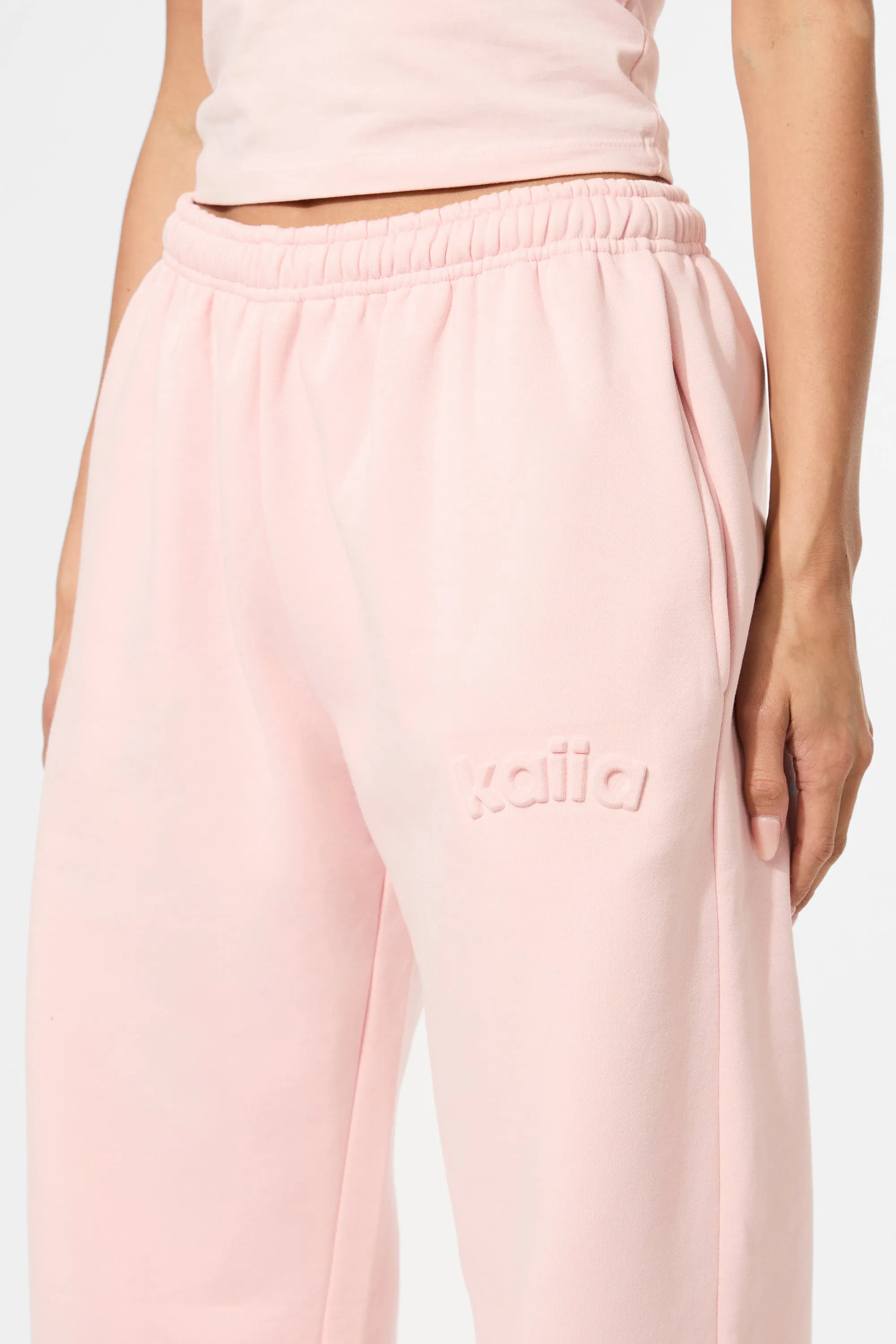 Kaiia Embossed Logo Wide Leg Joggers Sugar Pink sold by Kaiia the label product image thumbnail 3