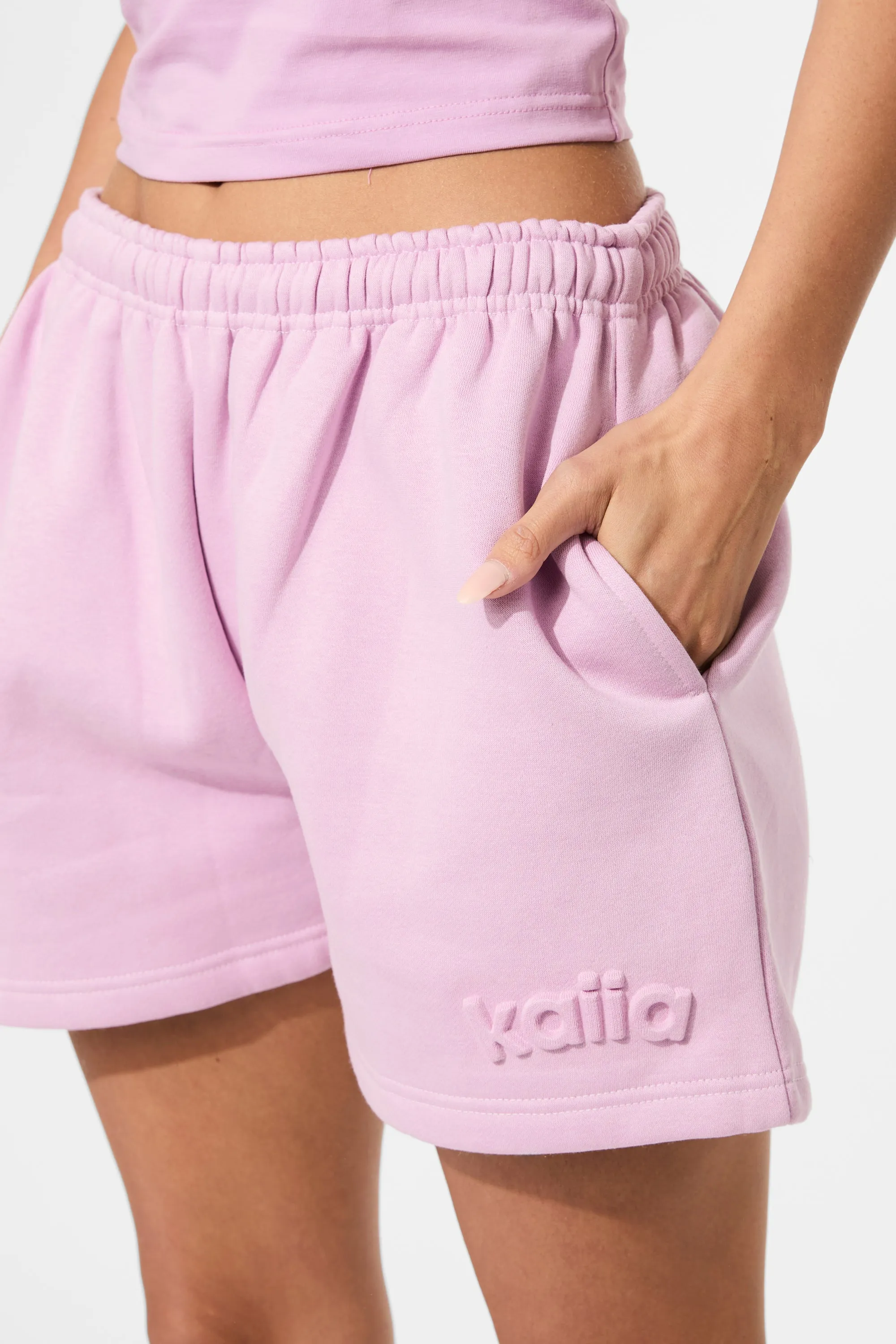 Kaiia Embossed Logo Sweat Shorts Parma Violet sold by Kaiia the label product image thumbnail 3