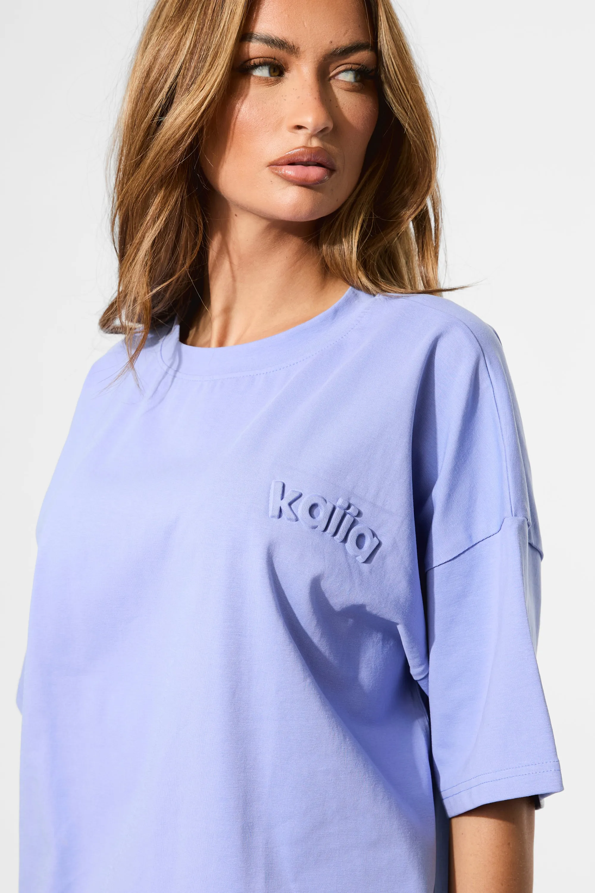 Kaiia Embossed Logo Oversized Tee Cornflower Blue sold by Kaiia the label product image thumbnail 2