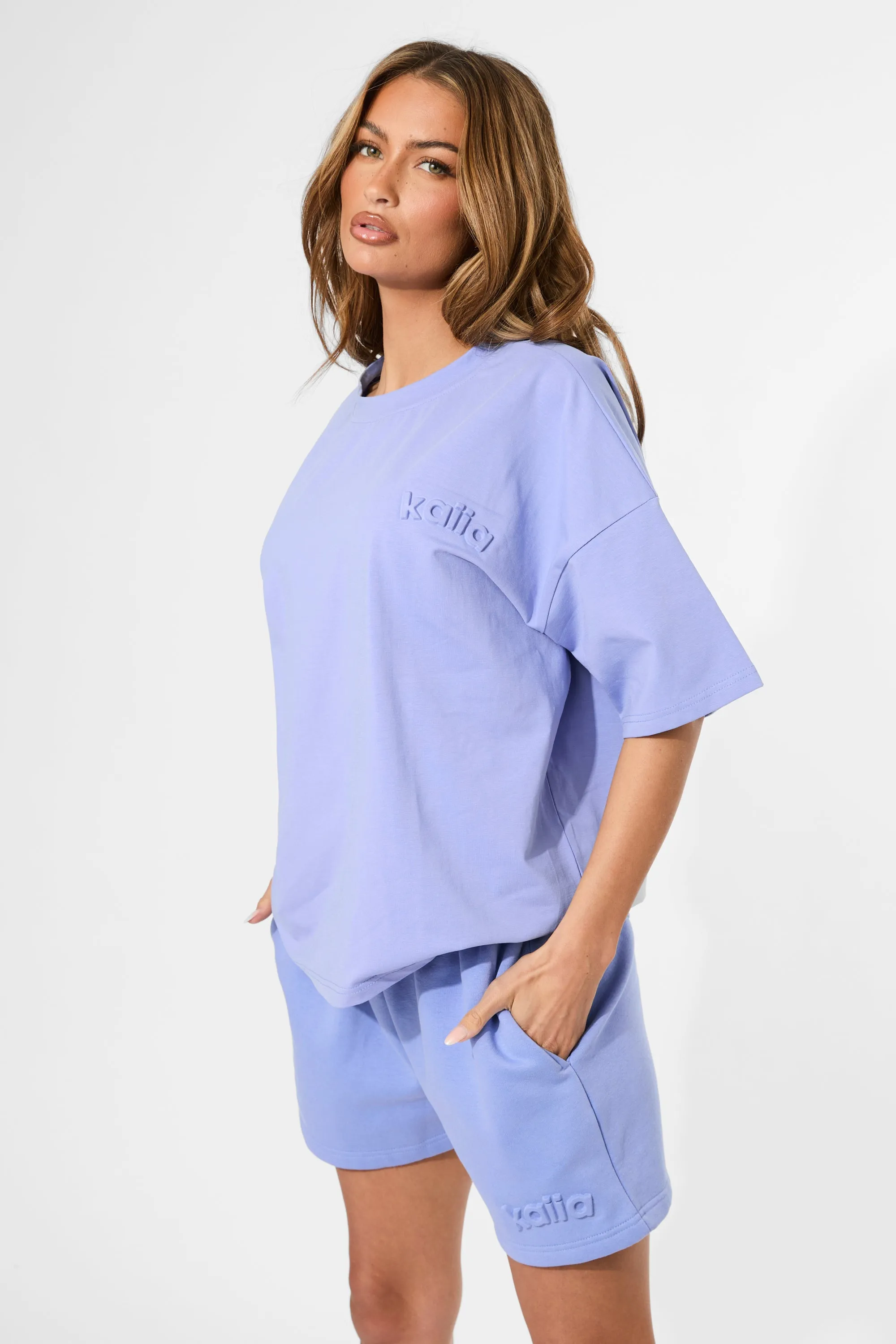 Kaiia Embossed Logo Oversized Tee Cornflower Blue sold by Kaiia the label product image thumbnail 4