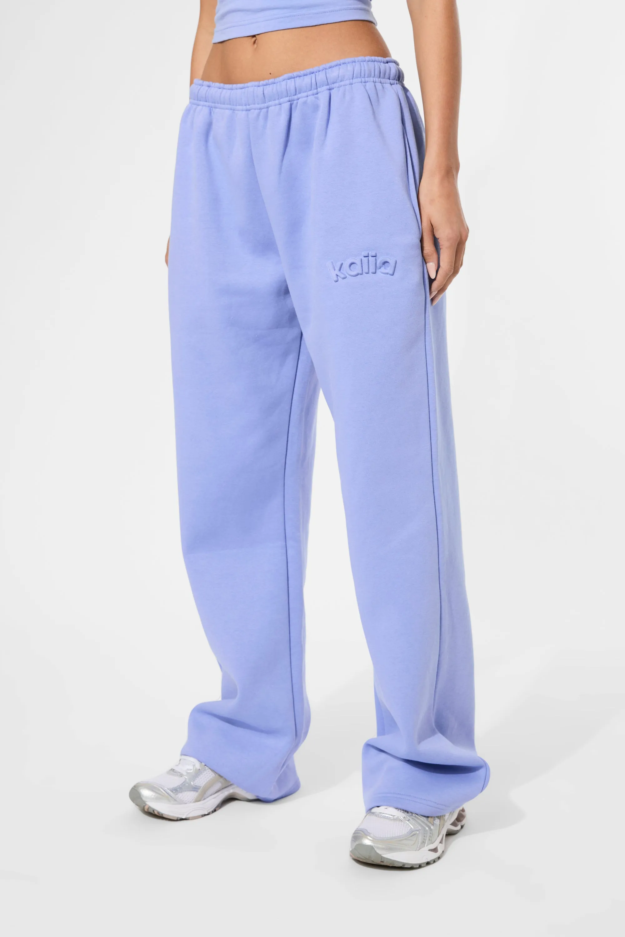 Kaiia Embossed Logo Wide Leg Joggers Cornflower Blue sold by Kaiia the label product image thumbnail 2
