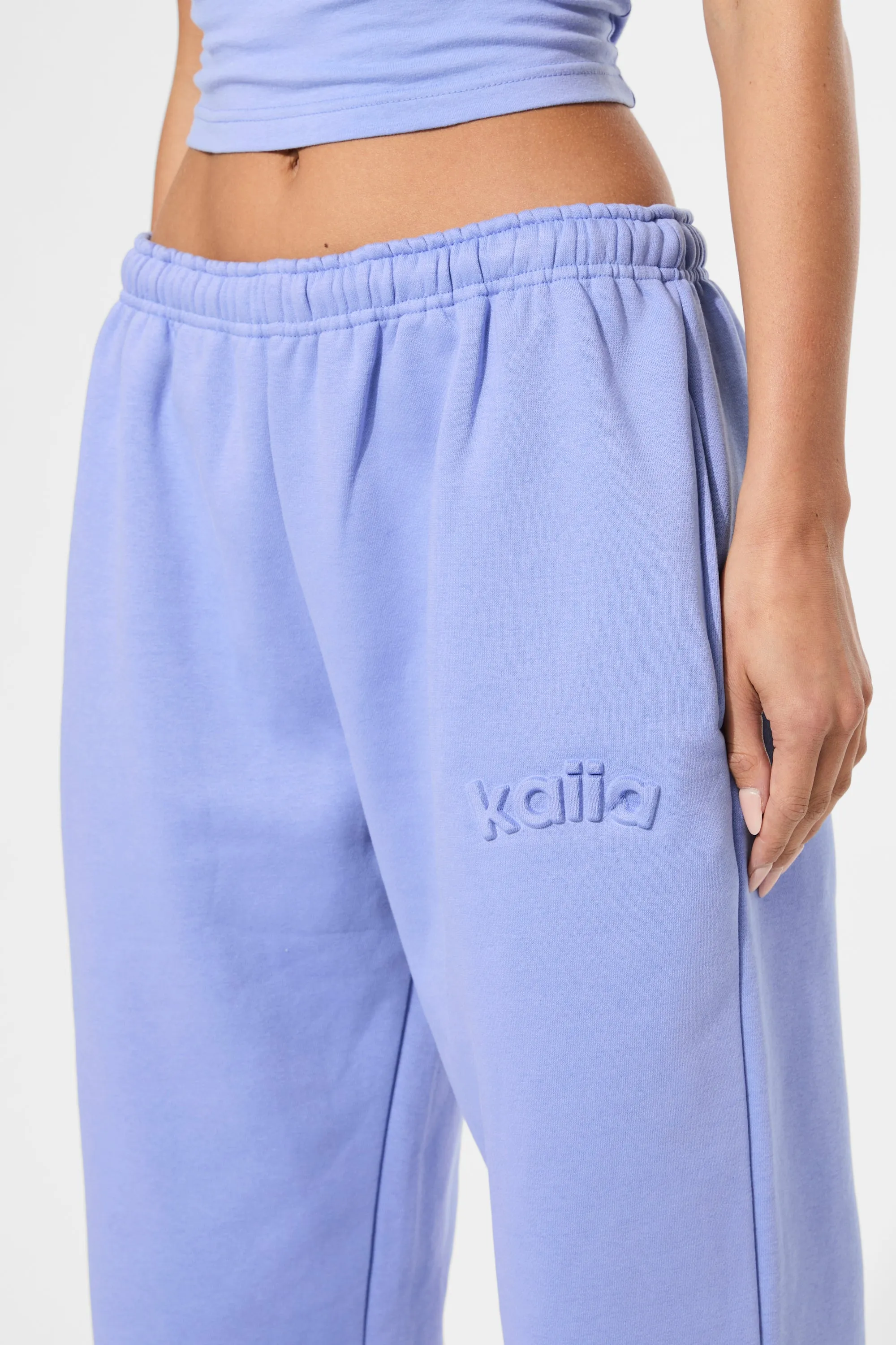 Kaiia Embossed Logo Wide Leg Joggers Cornflower Blue sold by Kaiia the label product image thumbnail 4