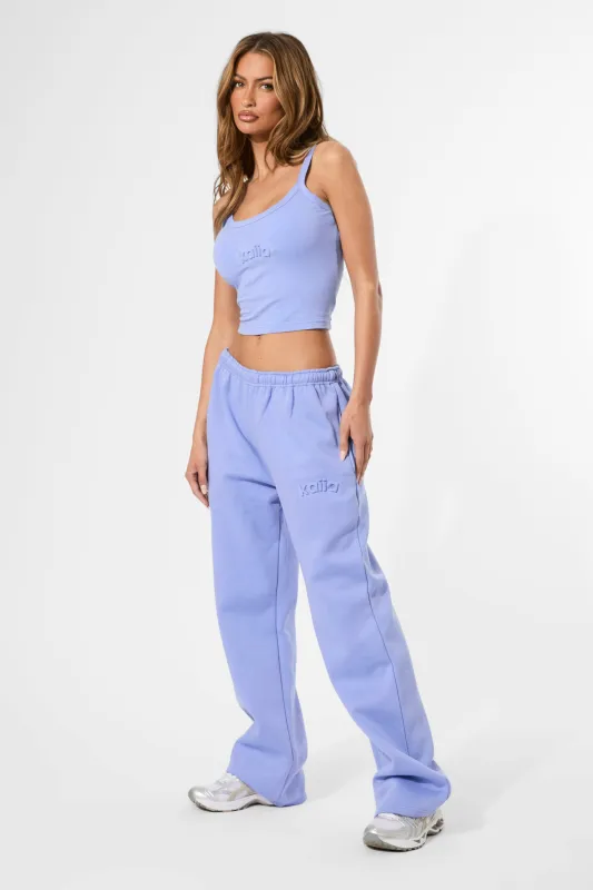 Kaiia Embossed Logo Wide Leg Joggers Cornflower Blue made by Kaiia the label