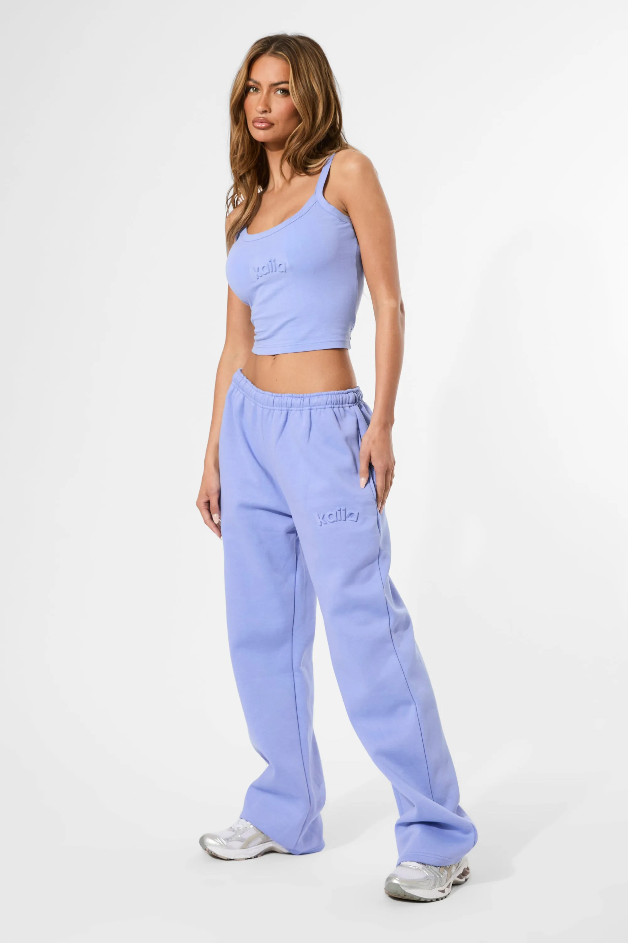 Kaiia Embossed Logo Wide Leg Joggers Cornflower Blue sold by Kaiia the label