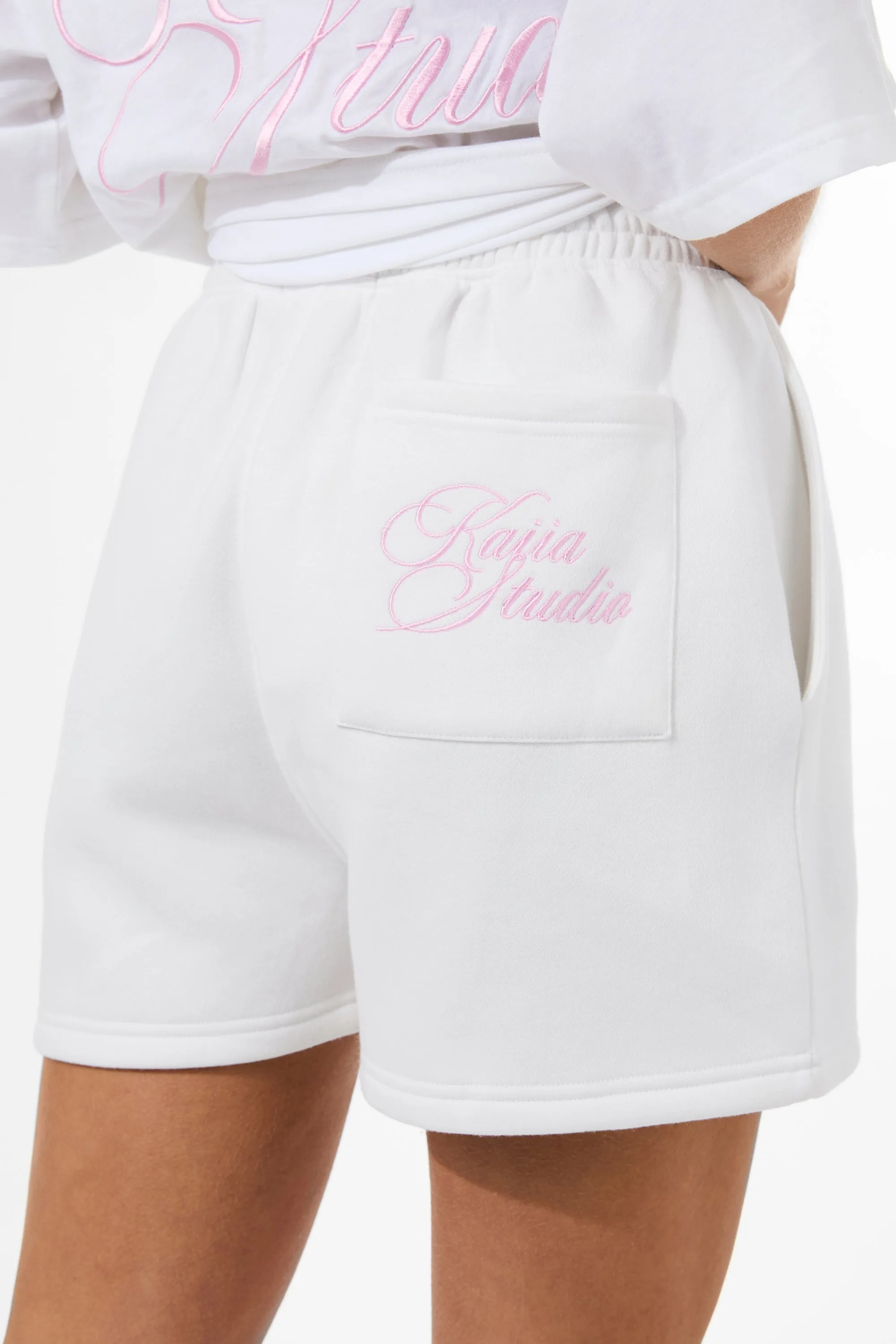 Kaiia Studio Script Logo Sweat Shorts White & Pink sold by Kaiia the label product image thumbnail 3