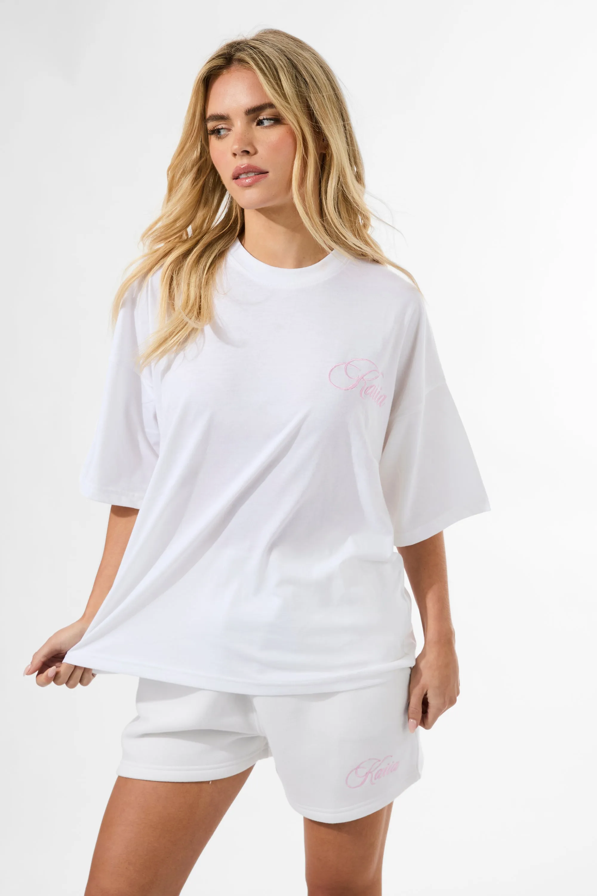 Kaiia Studio Script Logo Sweat Shorts White & Pink sold by Kaiia the label