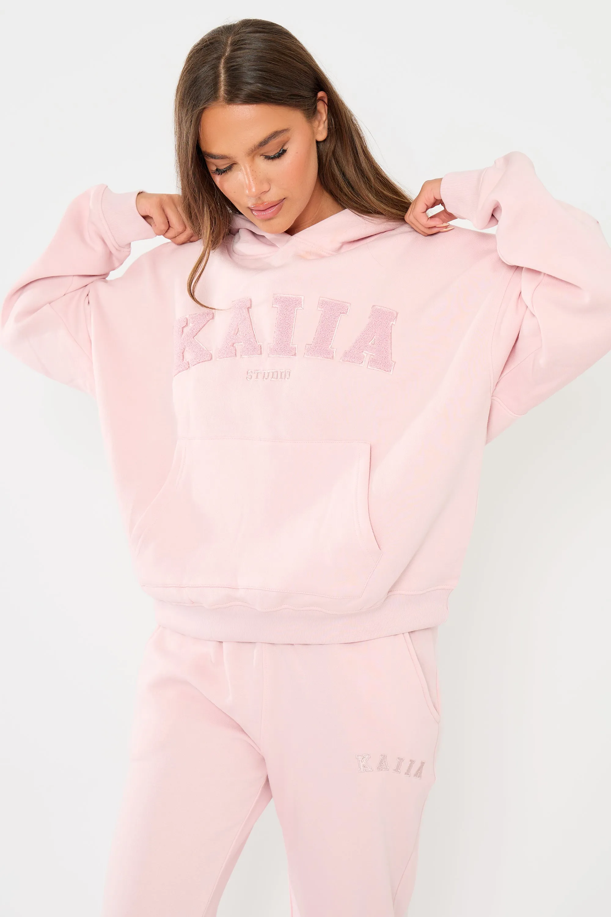 Kaiia Studio Borg Slogan Oversized Hoodie Pink Chai sold by Kaiia the label