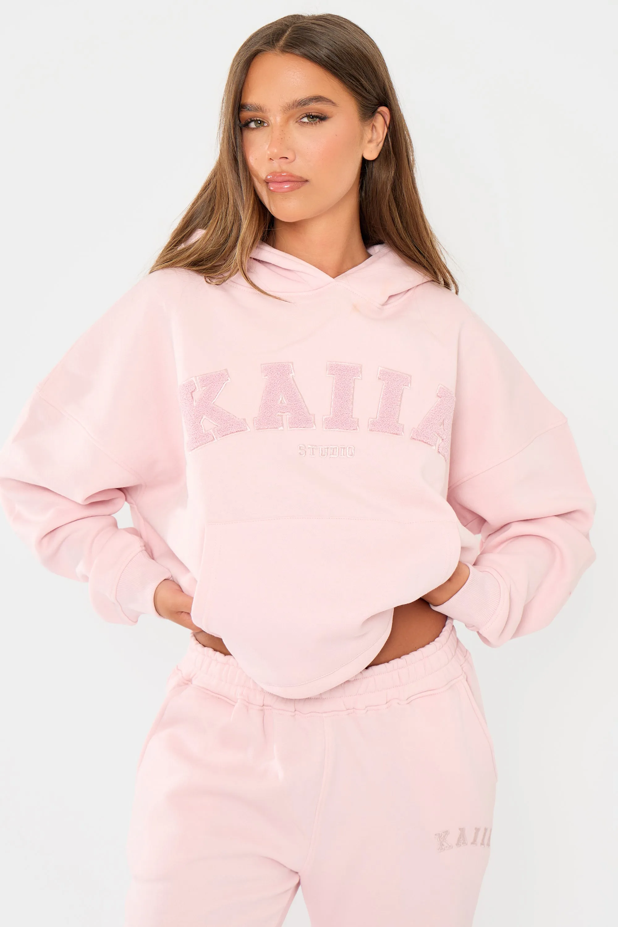 Kaiia Studio Borg Slogan Oversized Hoodie Pink Chai sold by Kaiia the label product image thumbnail 3