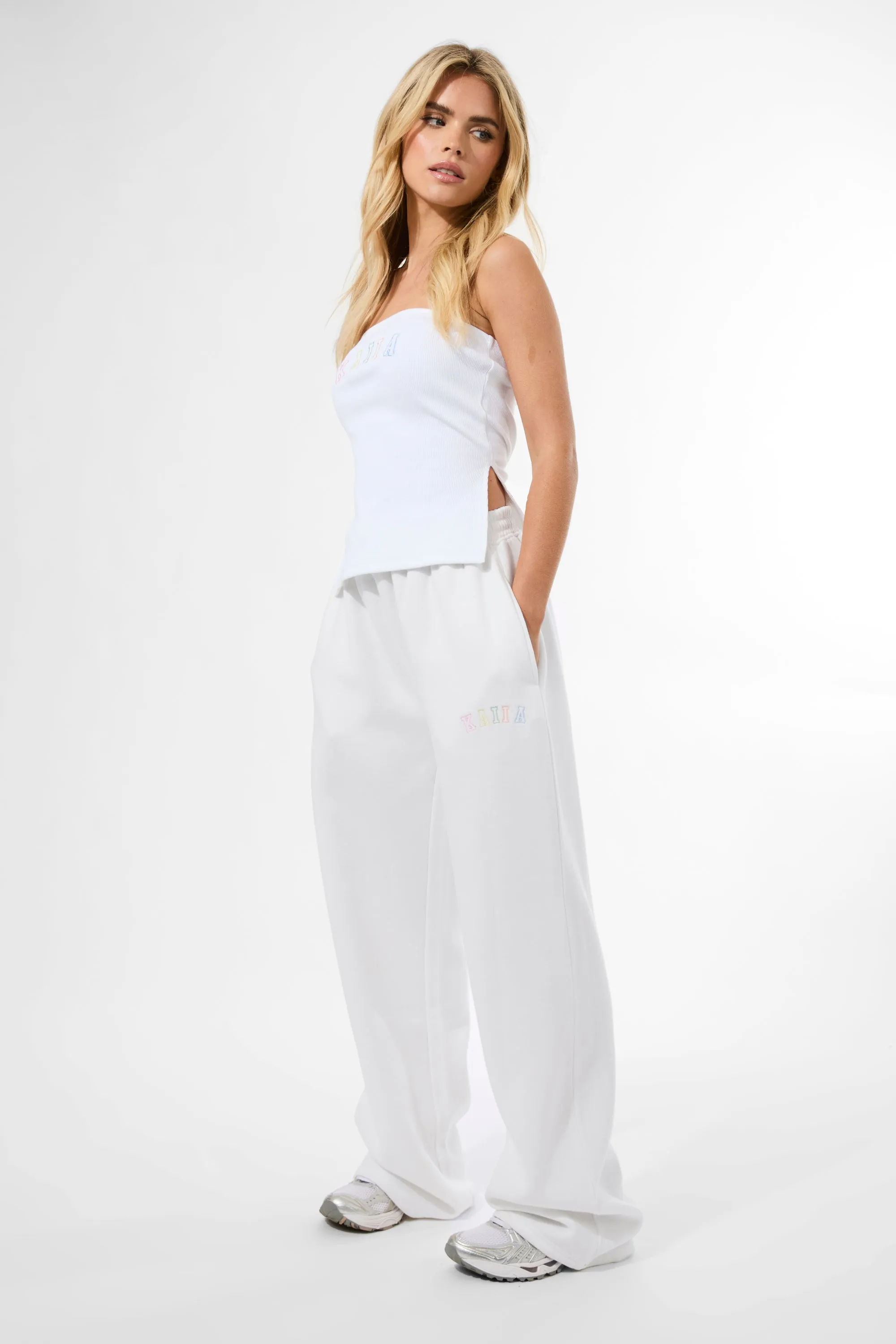 Kaiia Rainbow Logo Wide Leg Joggers White sold by Kaiia the label product image thumbnail 4