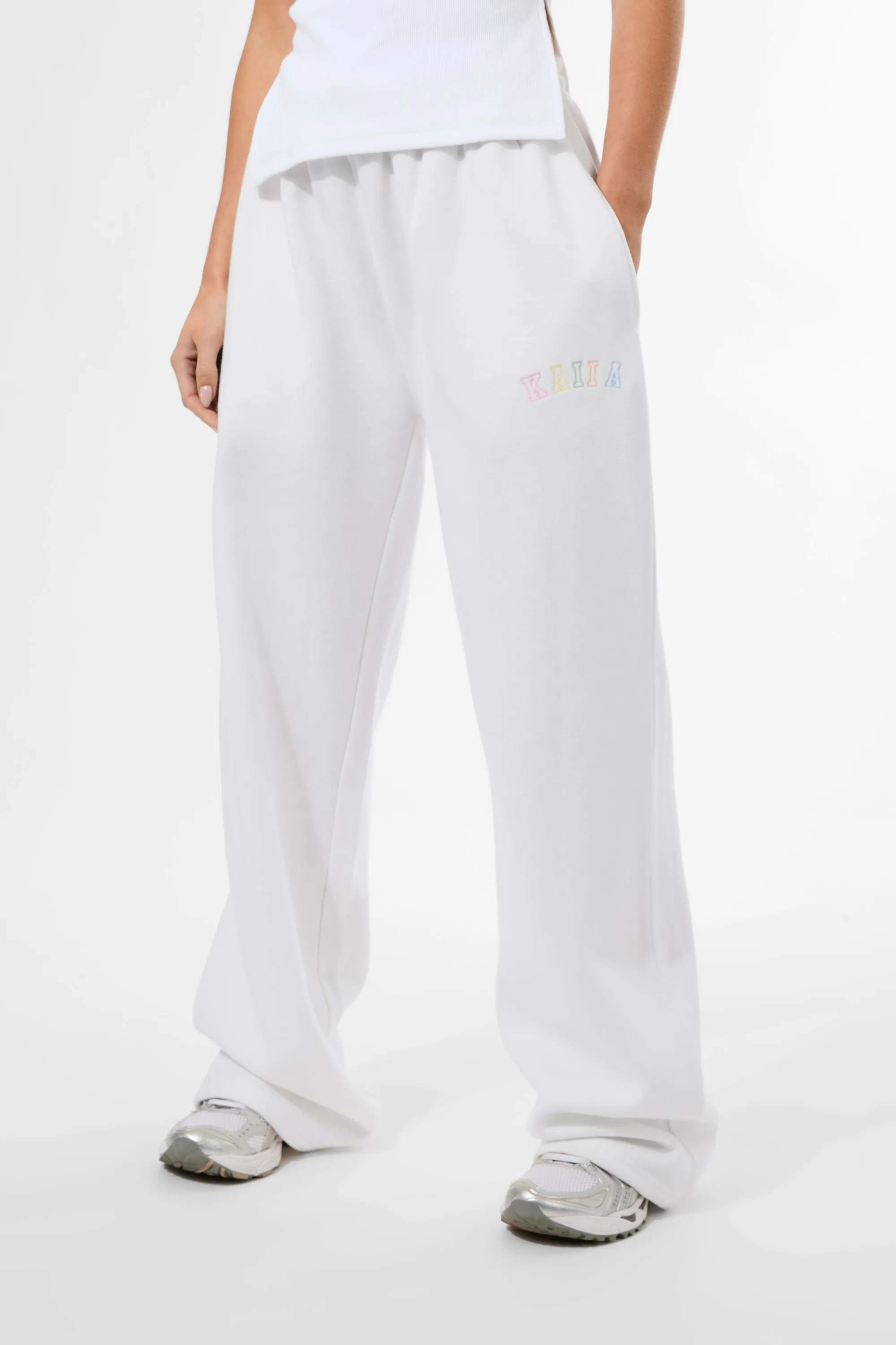 Kaiia Rainbow Logo Wide Leg Joggers White sold by Kaiia the label product image thumbnail 2