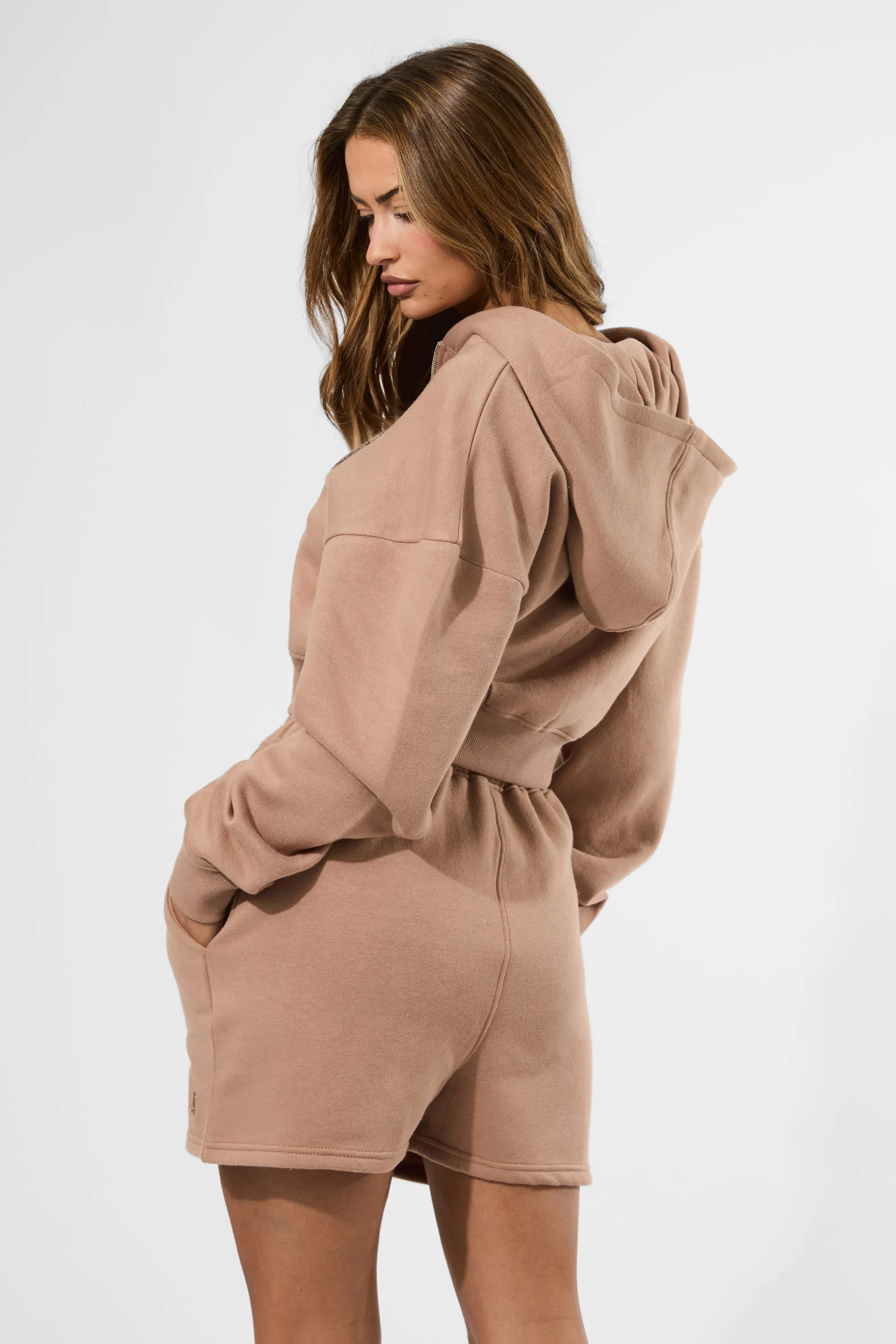 Kaiia Slogan Zip Through Cropped Hoodie Latte sold by Kaiia the label product image thumbnail 2