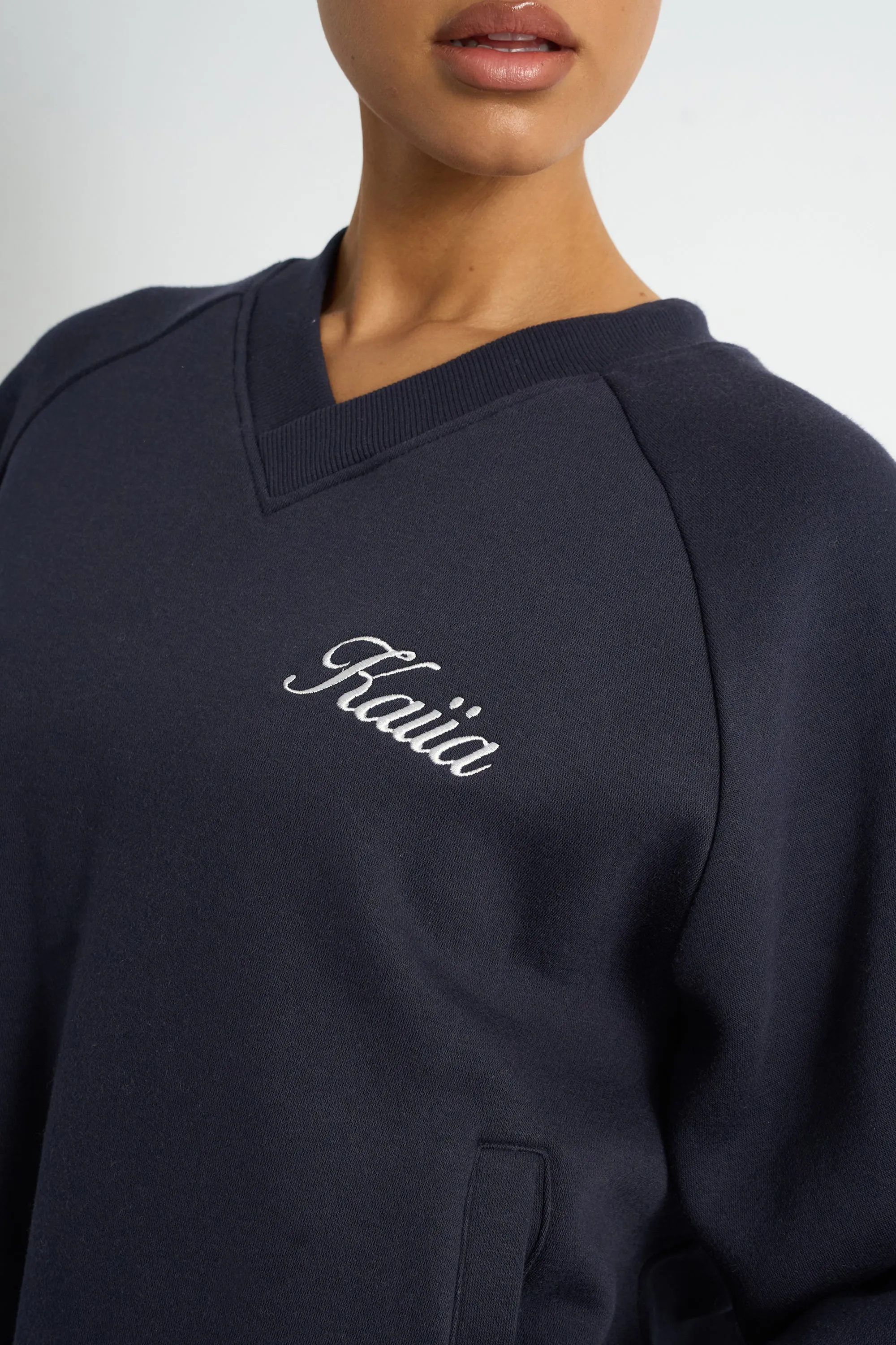 Kaiia Script V Neck Oversized Sweatshirt Navy & Yellow sold by Kaiia the label product image thumbnail 4