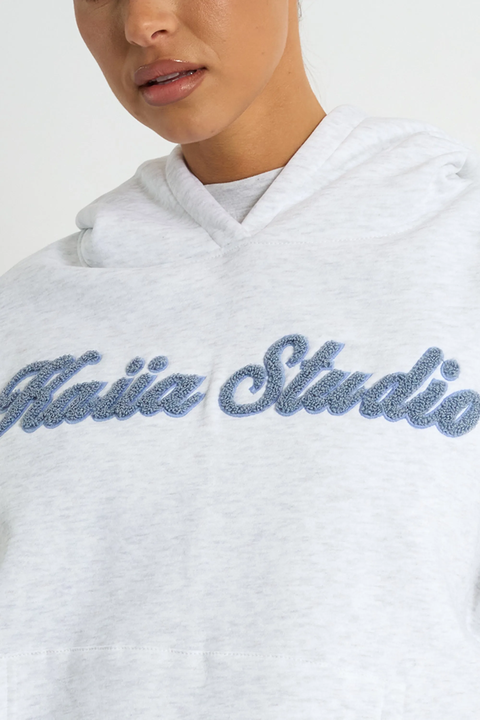 Kaiia Borg Script Logo Oversized Hoodie Light Grey Marl & Vintage Blue sold by Kaiia the label product image thumbnail 4