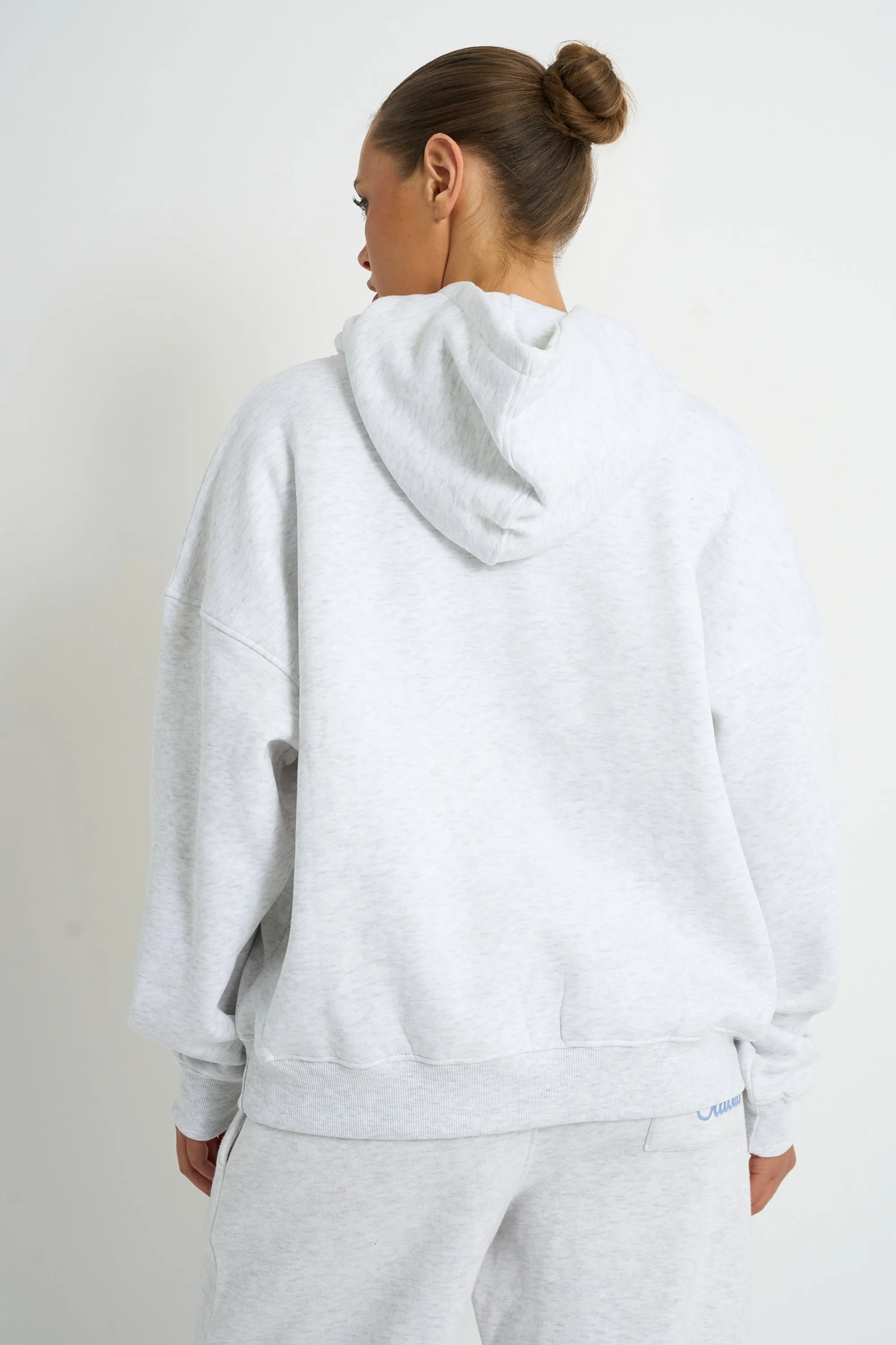 Kaiia Borg Script Logo Oversized Hoodie Light Grey Marl & Vintage Blue sold by Kaiia the label product image thumbnail 2