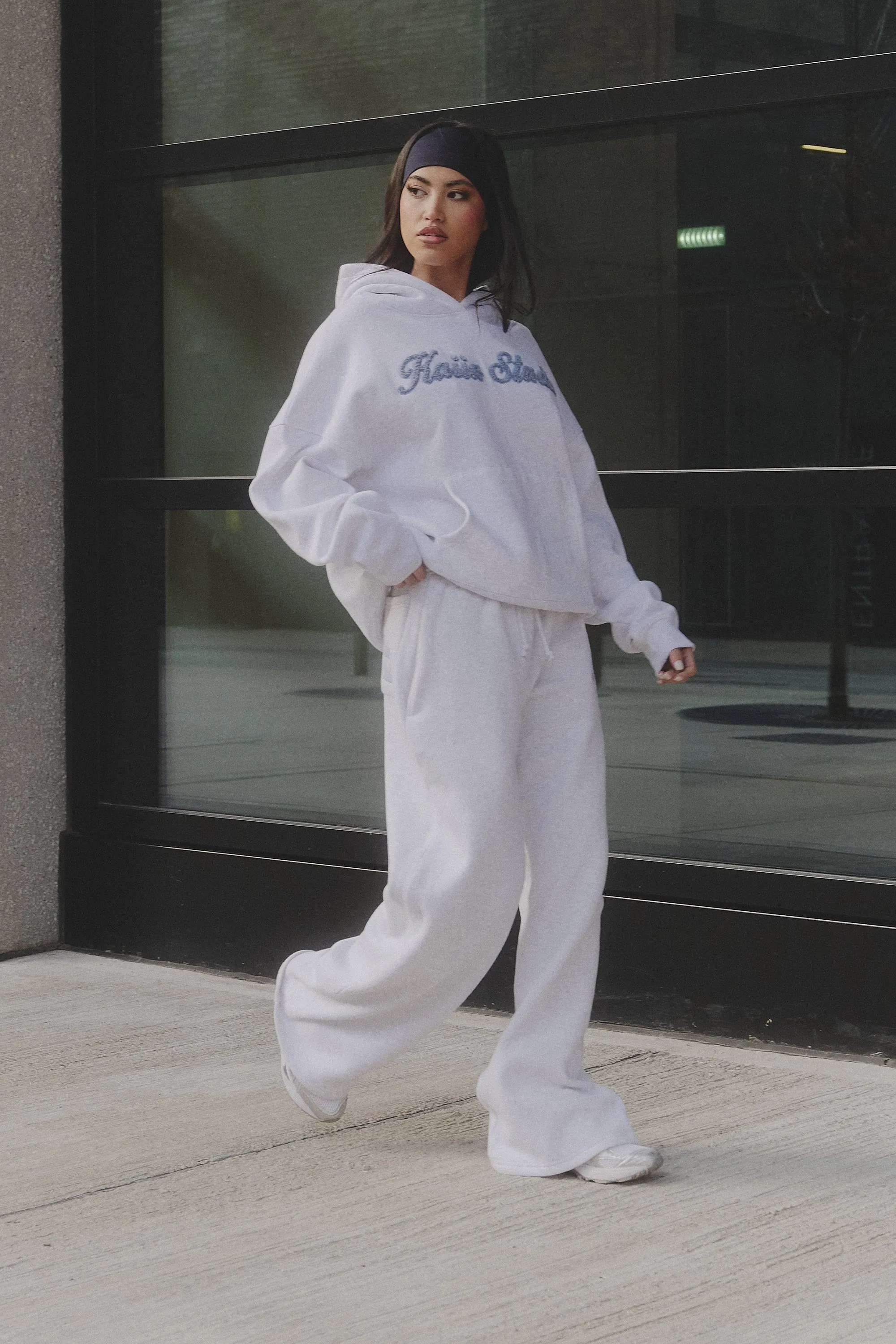 Kaiia Borg Script Logo Oversized Hoodie Light Grey Marl & Vintage Blue sold by Kaiia the label product image thumbnail 5
