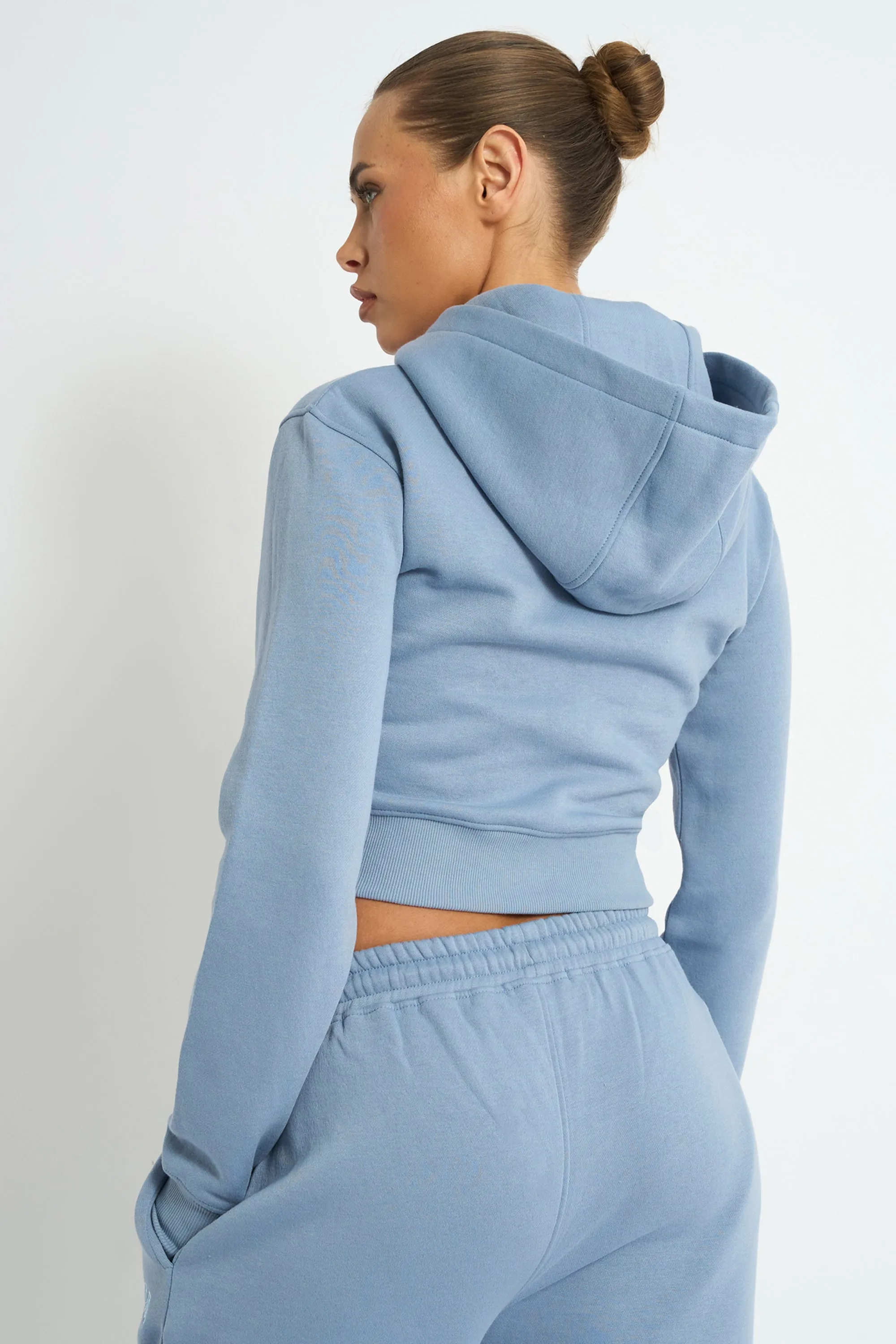 Kaiia Slogan Zip Through Cropped Hoodie Vintage Blue sold by Kaiia the label product image thumbnail 2