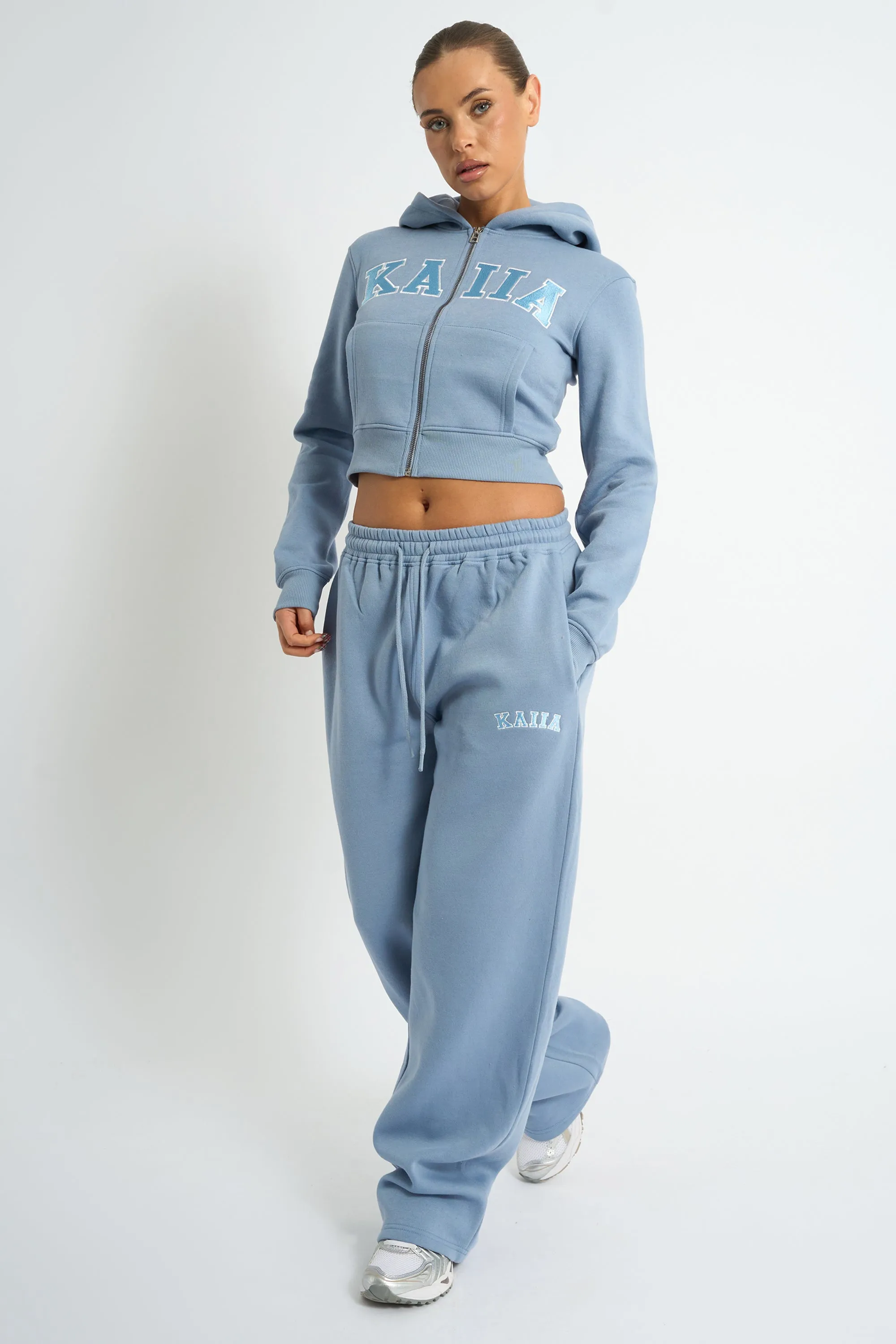 Kaiia Slogan Zip Through Cropped Hoodie Vintage Blue sold by Kaiia the label product image thumbnail 3