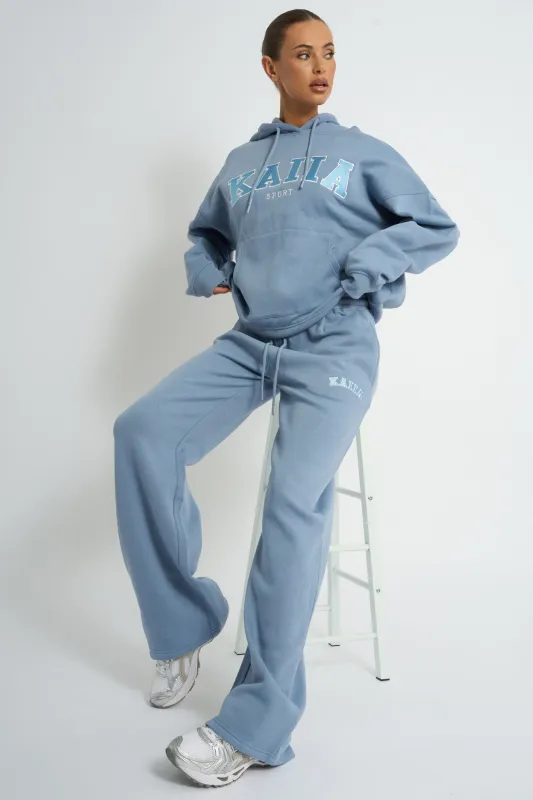 Kaiia Logo Wide Leg Joggers Vintage Blue made by Kaiia the label