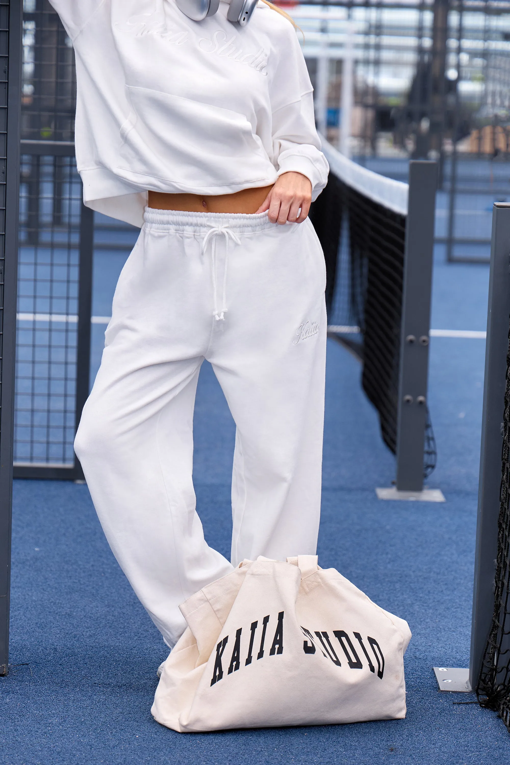 Kaiia Script Logo Wide Leg Joggers White sold by Kaiia the label product image thumbnail 3