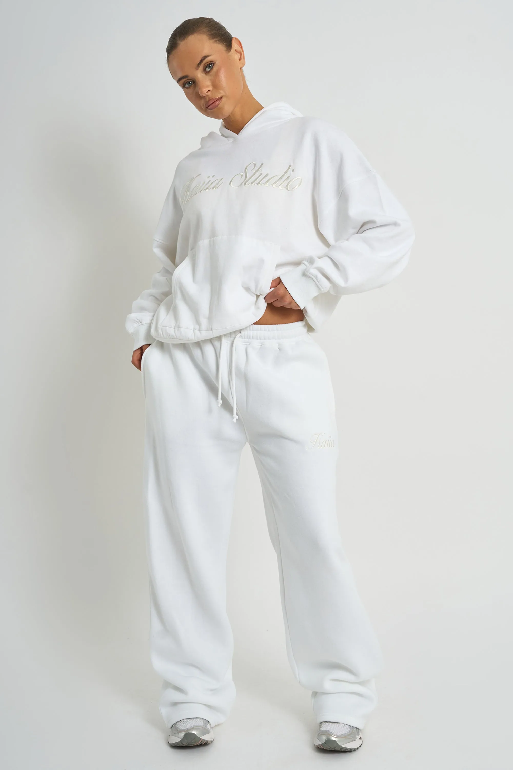 Kaiia Script Logo Wide Leg Joggers White sold by Kaiia the label product image thumbnail 5